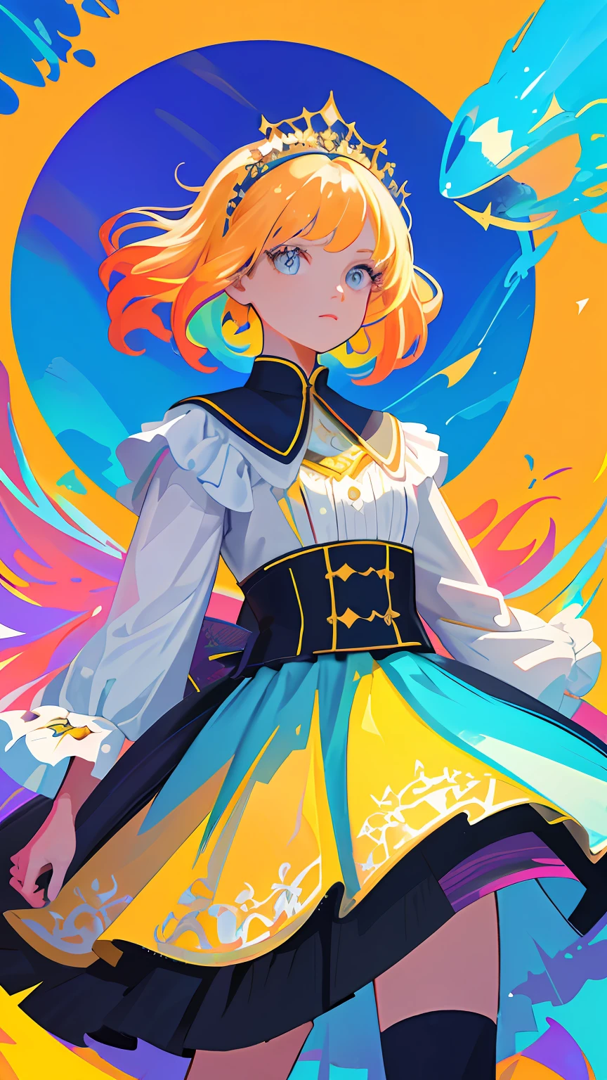 In a (masterpiece) of the (highest quality), an (ultra-detailed) illustration comes to life. The artwork features (1girl), standing (in a fashionable outfit) with a confident stance, while (looking at the viewer), as if in an (interview). Against a (simple background), her (beautifully detailed eyes) steal the spotlight, exuding charm and depth. With (flawless beauty) and a vibrant color palette, the artwork is (highly saturated), creating a captivating visual experience. Colorful splashes and a floating bubble add a touch of whimsy, while a (bright) glow accentuates the focus on her face. The attention to detail in this illustration is truly (remarkable).