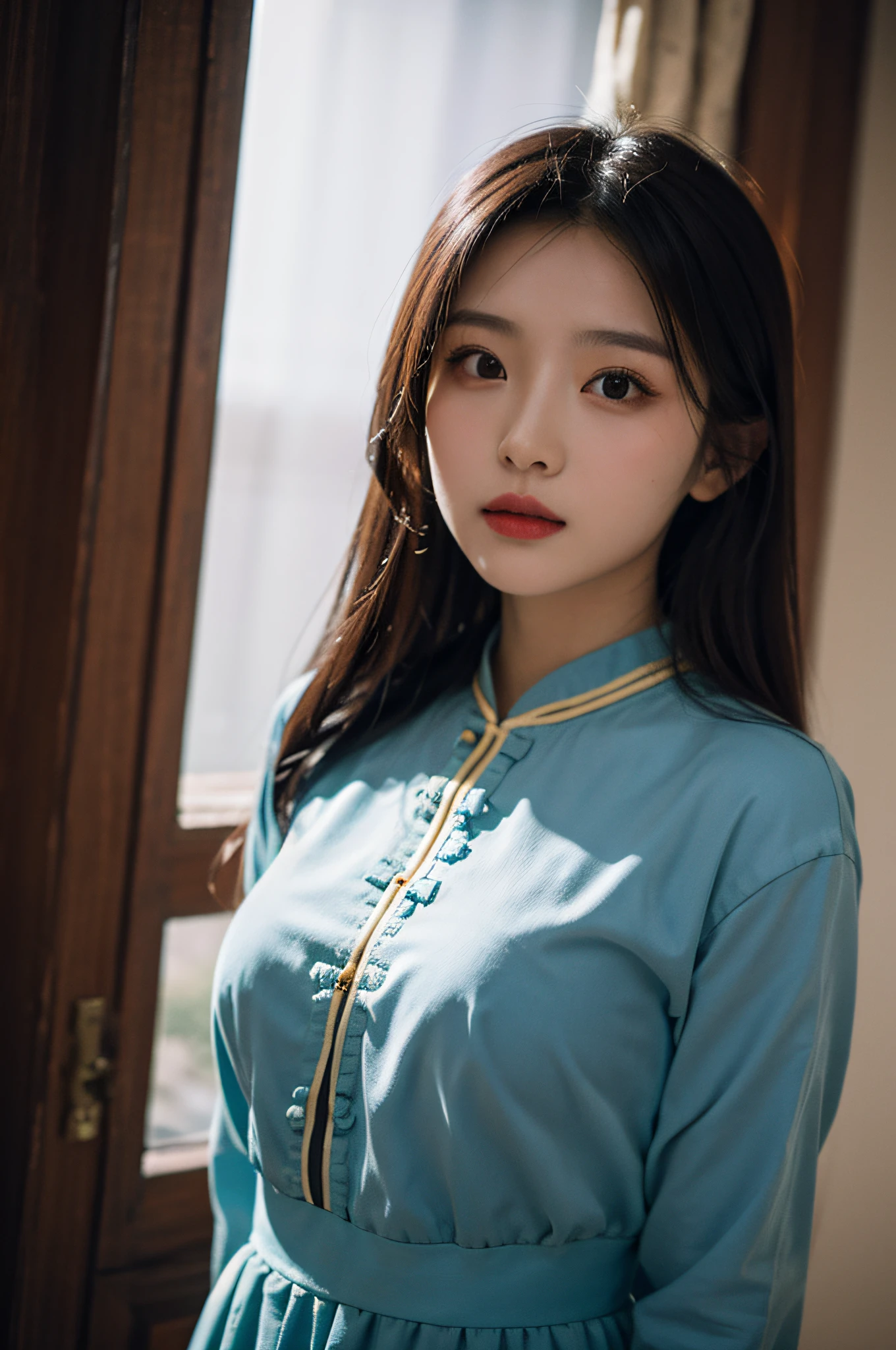 (Hyperrealistic,)4K,35mm,hyper-high detail, Professional lighting, Best quality, 超高分辨率, Visually stunning, (1girll:1.1), (Uyghur clothing ),realskin,(Perfect body 1.3)(Ultra-delicate face)