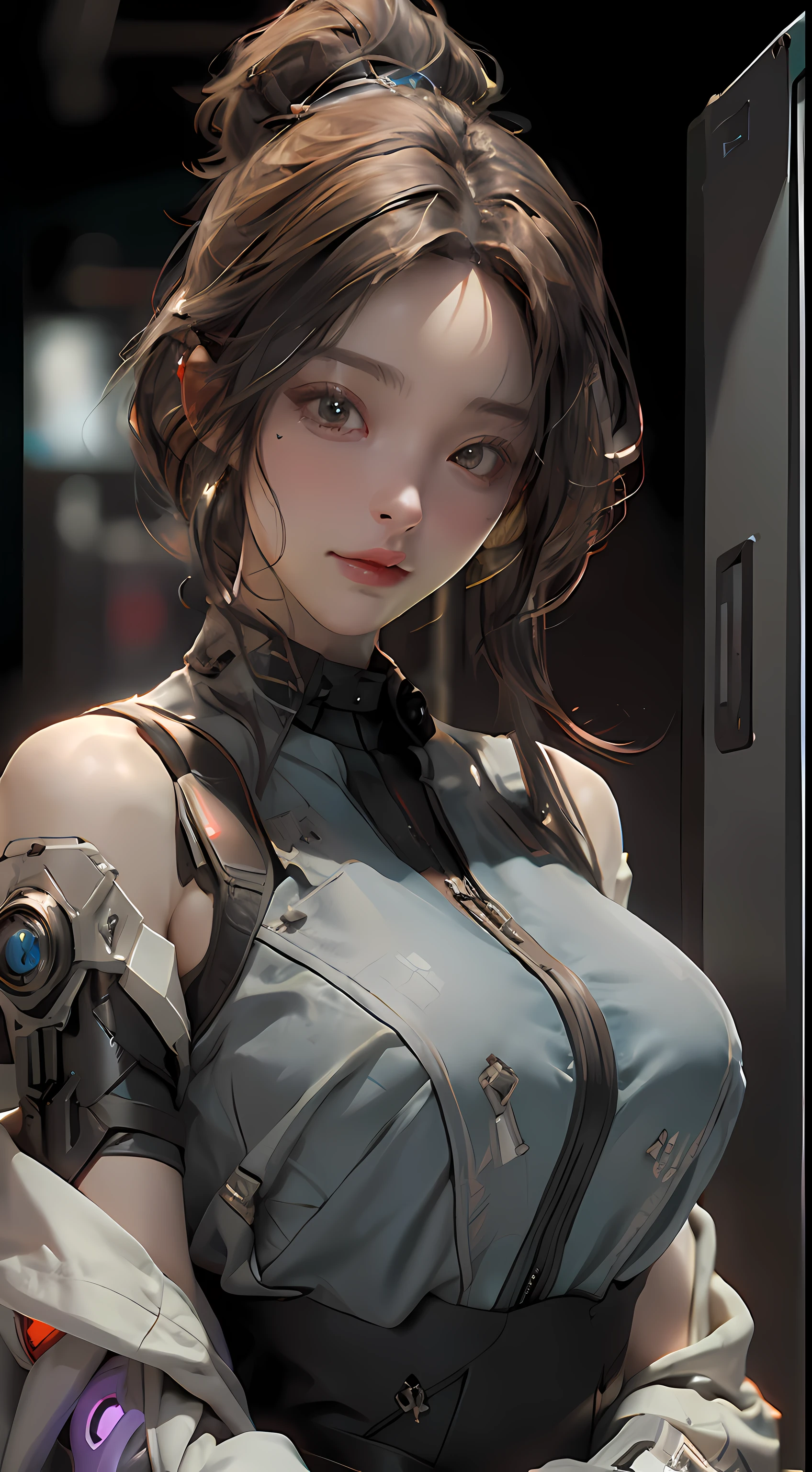 ((Best quality)), ((masterpiece)), (detailed:1.4), 3D, an image of a beautiful cyberpunk female,HDR (High Dynamic Range),Ray Tracing,NVIDIA RTX,Super-Resolution,Unreal 5,Subsurface scattering,PBR Texturing,Post-processing,Anisotropic Filtering,Depth-of-field,Maximum clarity and sharpness,Multi-layered textures,Albedo and Specular maps,Surface shading,Accurate simulation of light-material interaction,Perfect proportions,Octane Render,Two-tone lighting,Wide aperture,Low ISO,White balance,Rule of thirds,8K RAW,