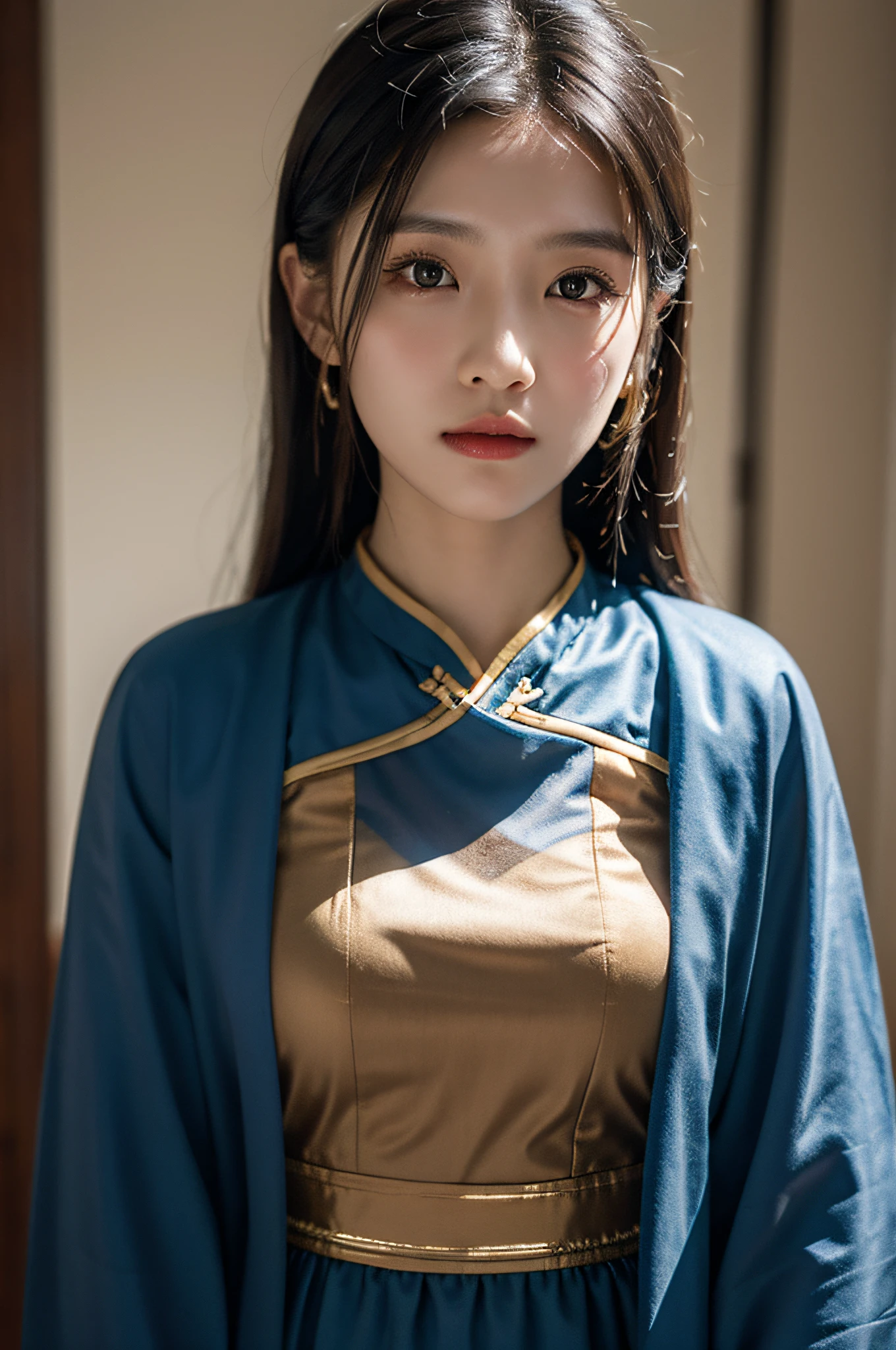 （Hyperrealistic,）4K,35mm，hyper-high detail, Professional lighting, Best quality, 超高分辨率, Visually stunning, (1girll:1.1), （Uyghur clothing ）,realskin,（Perfect body 1.3）（Ultra-delicate face）