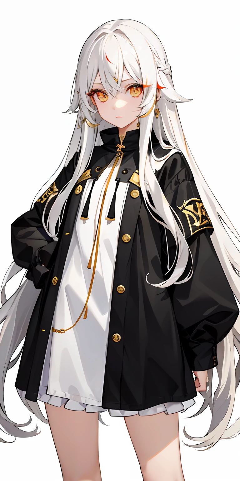 1girll，long whitr hair，White color hair，Gold eyes，Red eyeshadow next to the eyes