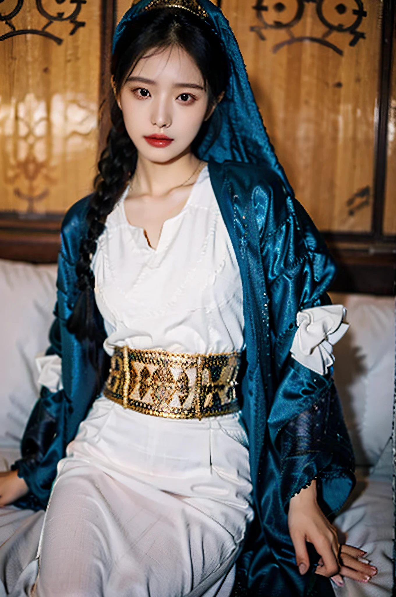 (Hyperrealistic,)4K,35mm,hyper-high detail, Professional lighting, Best quality, 超高分辨率, Visually stunning, (1girll:1.1), (Uyghur clothing 1.2),realskin,(Perfect body 1.3)(Ultra-delicate face)