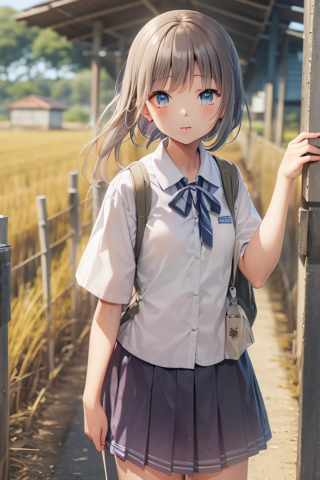 1 High Girl、summer clothing、Going to school on the rice field road