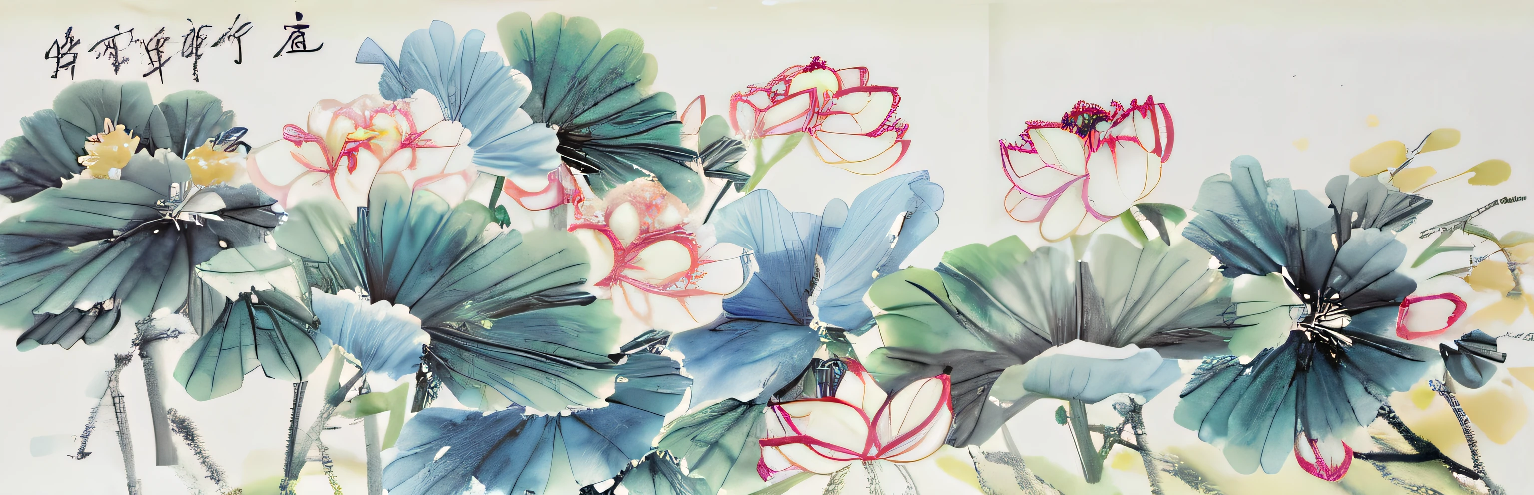 Draw a bouquet of pink flowers and green leaves, author：Yang Buzhi, author：Li Kelan, Chinese painting style, Traditional Chinese painting, Traditional Chinese art, Traditional Chinese watercolor, author：Julian, author：Li Di, Chinese style painting, author：Kan Lee, lotuses, author：Liao Zhichun, author：Chen Daofu, lotuses