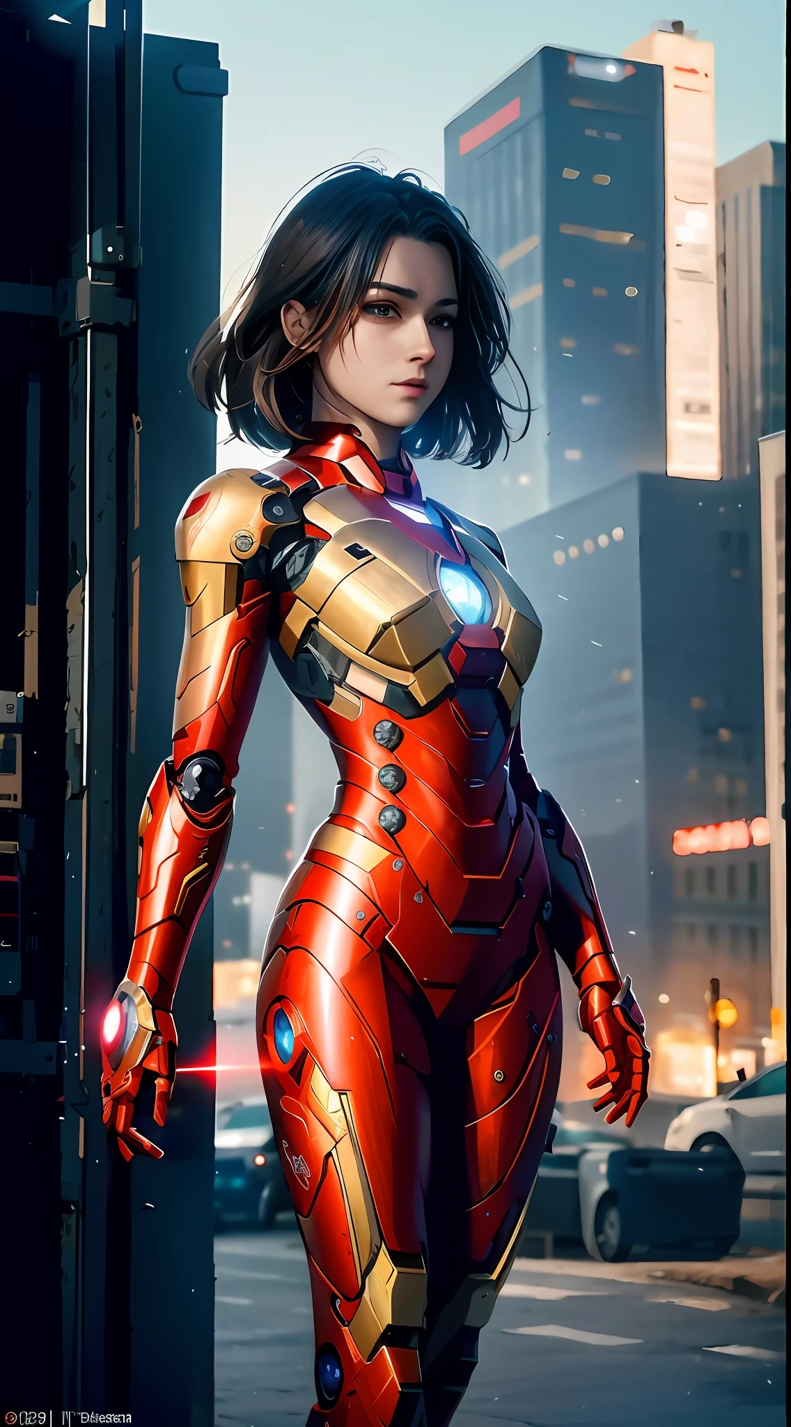 araffed woman in a red suit posing in the city, wojtek fus, stunning armor, cyberpunk iron man, emma watson as iron man, by Jason Chan, like ironman, cgsociety masterpiece, inspired by Marek Okon, cinematic. by leng jun, [ trending on cgsociety ]!!, alena aenami and artgerm, beautiful armor