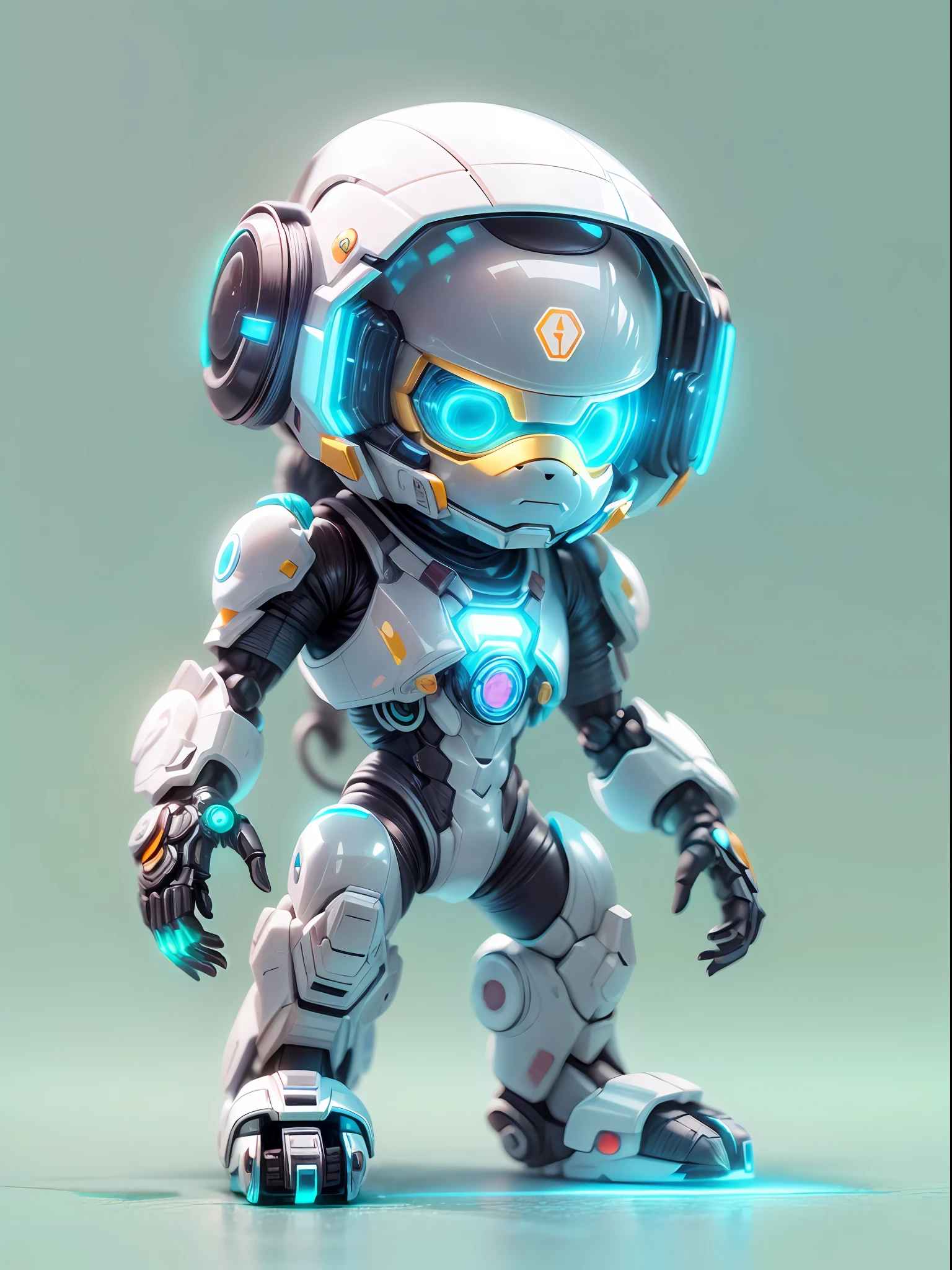 (blind box toy style:1.2), (Full Body Shot) , 1 Transparent cute monkey, Transparent mecha, Exquisite Helmet:1.2, glowing goggles:1.2, Cyberpunk, Dreamy Glow, Luminous neon lamp, clean, white background, ( Global illumination, raytracing, HDR, unreal render,reasonable design, high detailed, masterpiece, best quality, UHD, Cinematic Lighting)