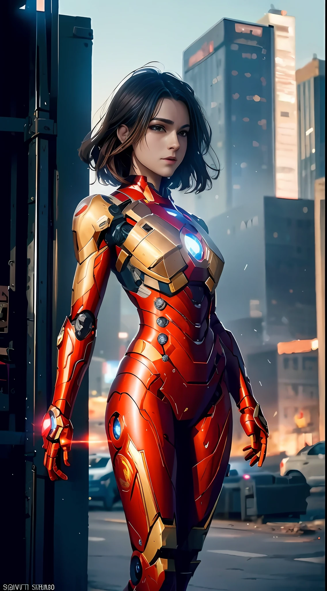 araffed woman in a red suit posing in the city, wojtek fus, stunning armor, cyberpunk iron man, emma watson as iron man, by Jason Chan, like ironman, cgsociety masterpiece, inspired by Marek Okon, cinematic. by leng jun, [ trending on cgsociety ]!!, alena aenami and artgerm, beautiful armor