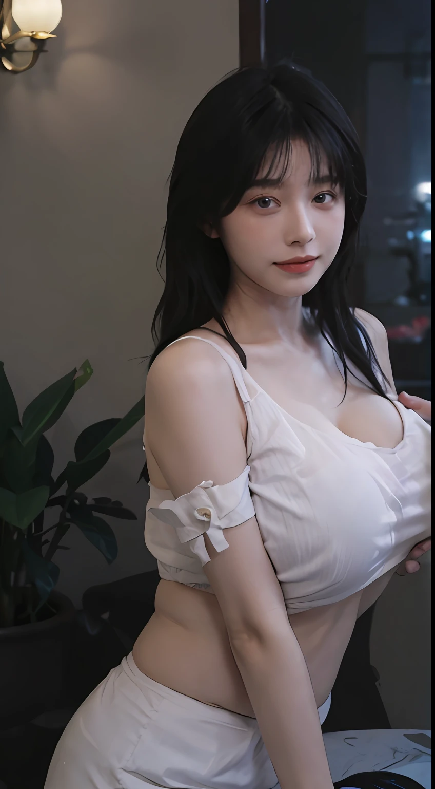 best qualtiy, 超高分辨率, (realisticlying:1.4), one-girl,Long azure hair,pantiess,Qianqian thin legs,long leges, beautifullegs, high-heels, standing on your feet, Perfect full body, A pair of clear and moving peach blossom eyes,Royal Sister,Fair skin,Ruby eyes,full bodyesbian,a sense of atmosphere,a beauty girl, ssmile, head straight-looking at viewer, closeup cleavage ,(Photorealistic:1.4),1girll,Sexy,(Transparent bra:1.2),(Big breasts:2.1),(Upper body:1.4),(Wet body),(:1.4)
