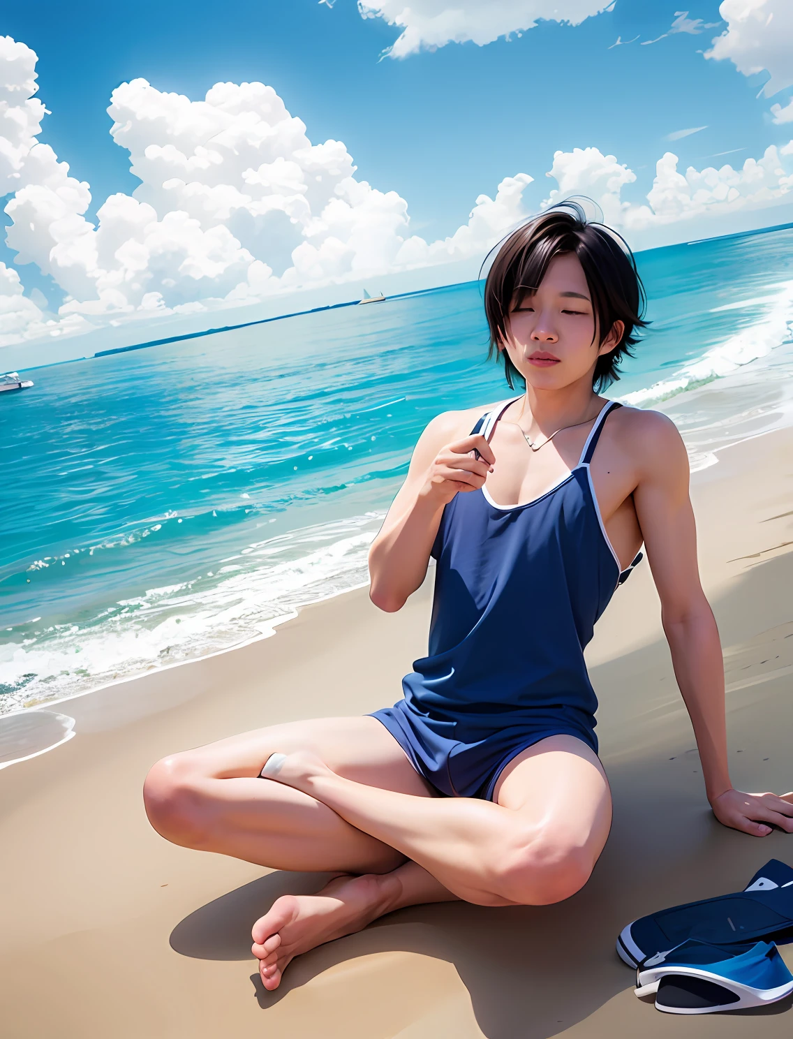 top-quality、8K、cirrus、Faint clouds、Faint clouds in the blue sky、Into the cloud、Air and Sea、unmanned、Scenery only、sand beach