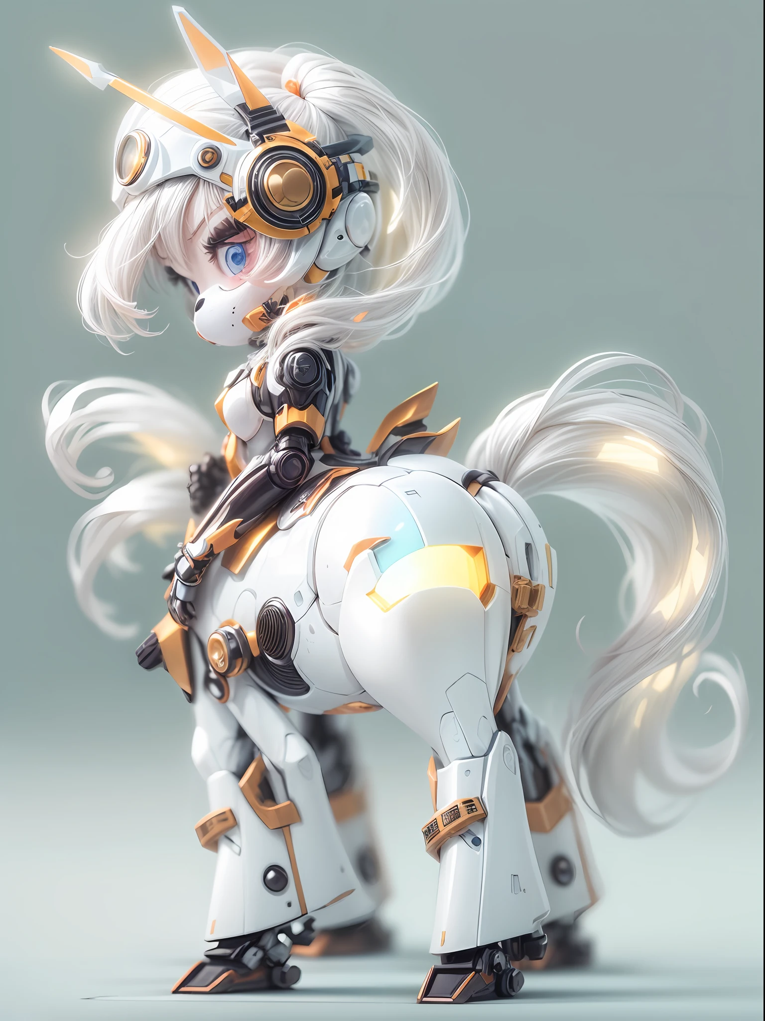 (blind box toy style:1.2), (anthropomorphism:1.5), (Full Body Shot) , 1 Transparent cute horse, Transparent mecha, Exquisite Helmet:1.2, glowing goggles:1.2, Cyberpunk, Dreamy Glow, Luminous neon lamp, clean, white background, ( Global illumination, raytracing, HDR, unreal render,reasonable design, high detailed, masterpiece, best quality, UHD, Cinematic Lighting)