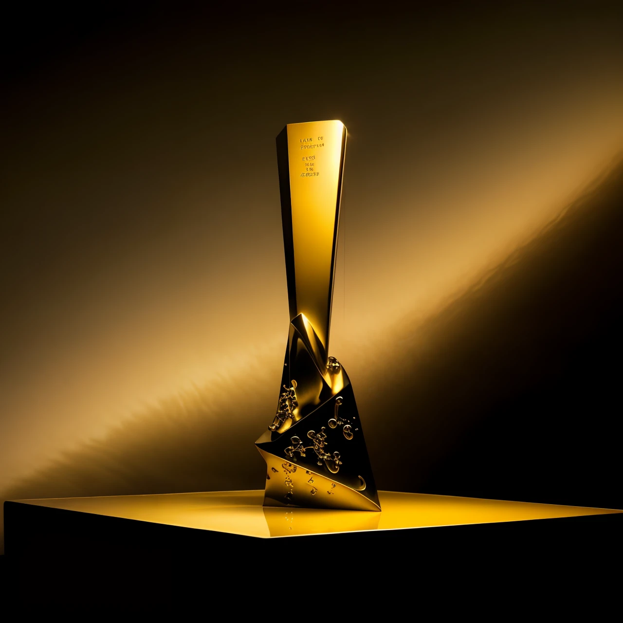 Close up of yellow sculpture on black background, sculpture made of gold, awe - inspiring award - winning, 2 0 2 0, 2020, picture of the year award, 2 0 2 2, 2022, author：Tan Yang Kano, very award - winning, Awe-inspiring. Award-winning