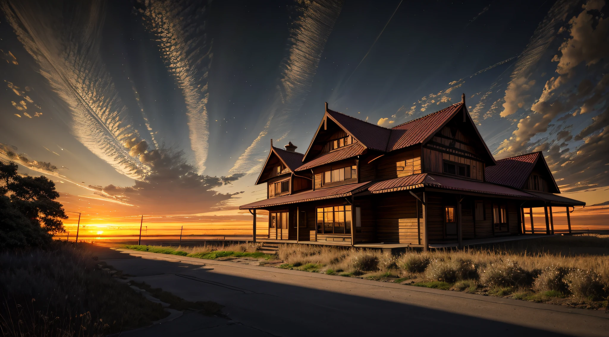 highres, imagination, (realistic), clear skies, composition, sunset, (hdr:1.5), outdoors, intricate details,
