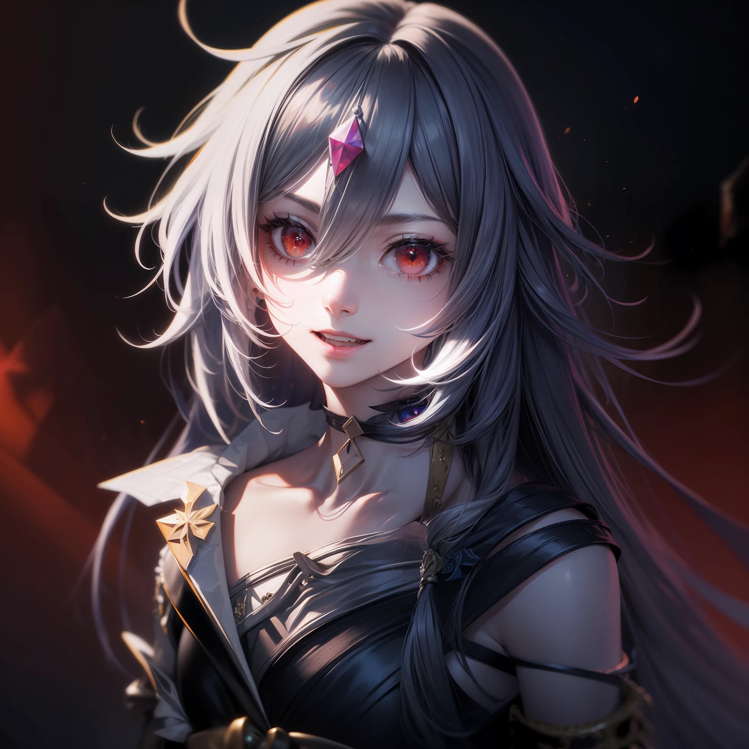 Best quality, Masterpiece, Ultra-detailed, Beautiful, A high resolution, Original, absurderes, Felt, 1girll, Solo, Long_Hair, Looking_at_peeping at the viewer, Smile, bangs, black_Hair, Hair_decorations, Red_Eyes, Hair_between_Eyes, Chinese_clothes, uneven_Sleeves, :D, standing, Simple background, White background, mitts, asymmetrical_Sleeves, Fingerless gloves, High quality, full body detailing, Golden ratio, RAW photo (Short straight black hair) (pale 20-year-old woman, short, Thin, head straight-looking at viewer, full bodyesbian, Perfect face, Amazing eyes, Vivid details, (skin with many details), (Dark), (bloody extreme), full screen blood, aurora, (Backlight: 0.5), Depth of field, Canon 5D, 50mm lens, f/4 aperture, (Super detail), Sharp focus, pastelcolor, 8K, consciousness, 8mm film food, War photography