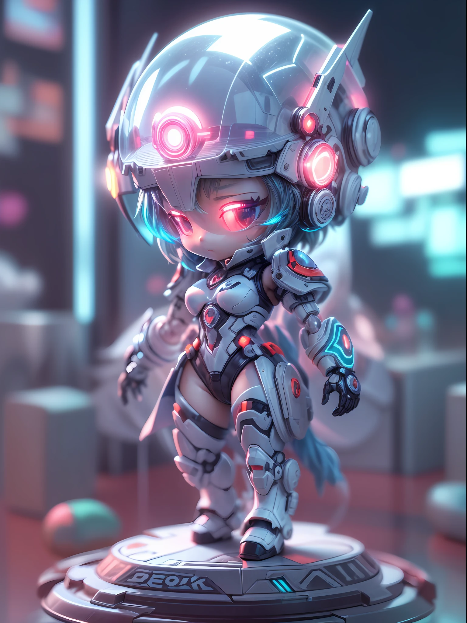 (blind box toy style:1.2), (Full Body Shot) ,  1 Transparent cute wizard, Transparent mecha, Exquisite Helmet:1.2, glowing goggles:1.2, Cyberpunk, Dreamy Glow, Luminous neon lamp, clean, white background, ( Global illumination, raytracing, HDR, unreal render,reasonable design, high detailed, masterpiece, best quality, UHD, Cinematic Lighting)