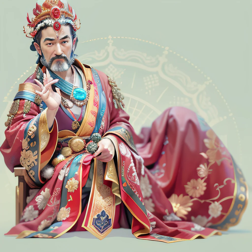 Close-up of a statue of a man in a red robe, God of Wealth, inspired by Wu Bin, the god emperor of mankind, dressed as emperor, HD details,8K