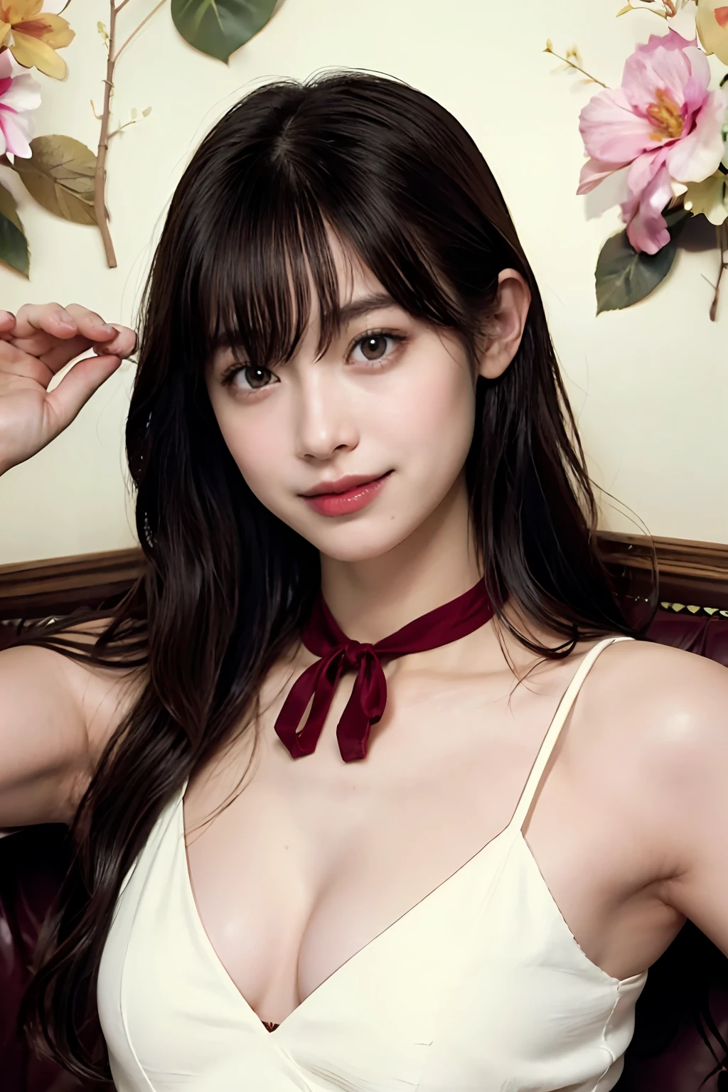 masterpiece、top-quality、realisitic、(A hyper-realistic), (illustratio), (hight resolution), (8K), (ighly detailed), (The best illustrations), (beatiful detailed eyes), (top-quality), (ultra-detailliert), (masterpiece), (wall-paper), (详细的脸), Luxury beds,Armpit, A smile,独奏,(tiny white micro bikini), full of sweat, japanes, (camel's toe)、huge-breasted、Luxury living room、Detailed white teeth、ultimate beauty girl、No bra、Wrap a red ribbon around your neck、perfect teeth、(爆乳)、Navel、Light makeup、(park bench)、huge filesize、Beautiful armpits、Slender Abs、Beautiful and beautiful armpits、Long hair straight、Seductive look、