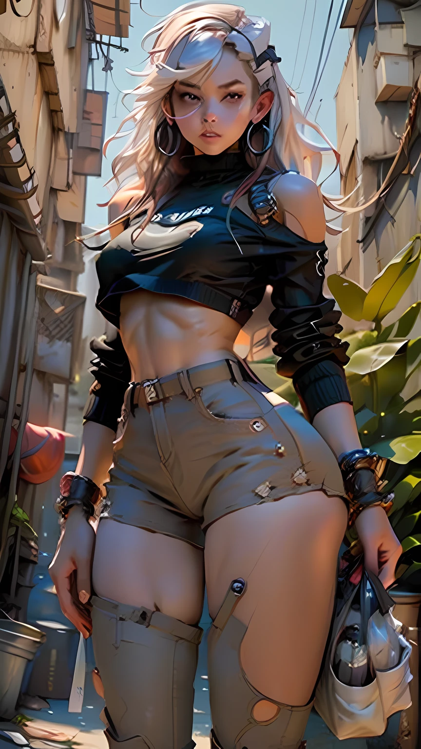 Woman body defined thick thighs cybernetic body parts，Short underwear，shorter pants，Bigchest，big assa