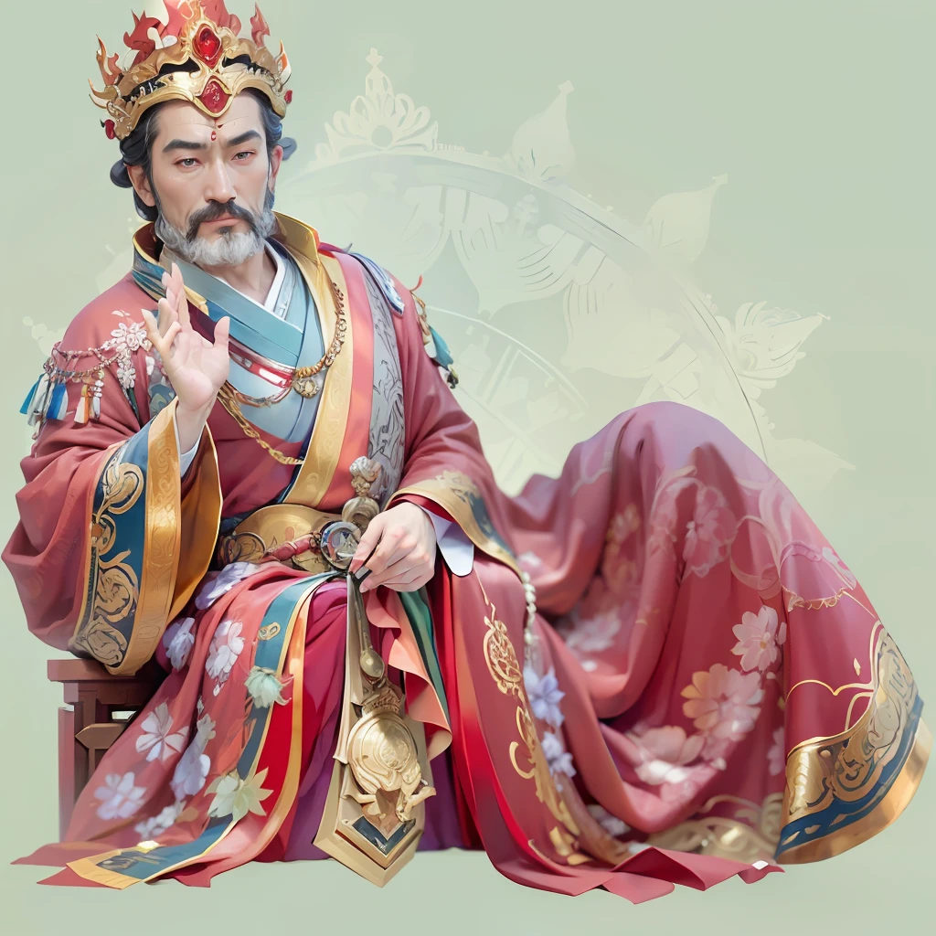 Close-up of the statue of the man in red robe, God of Wealth, inspired by Wu Bin, the god emperor of mankind, dressed as emperor, HD details,8K