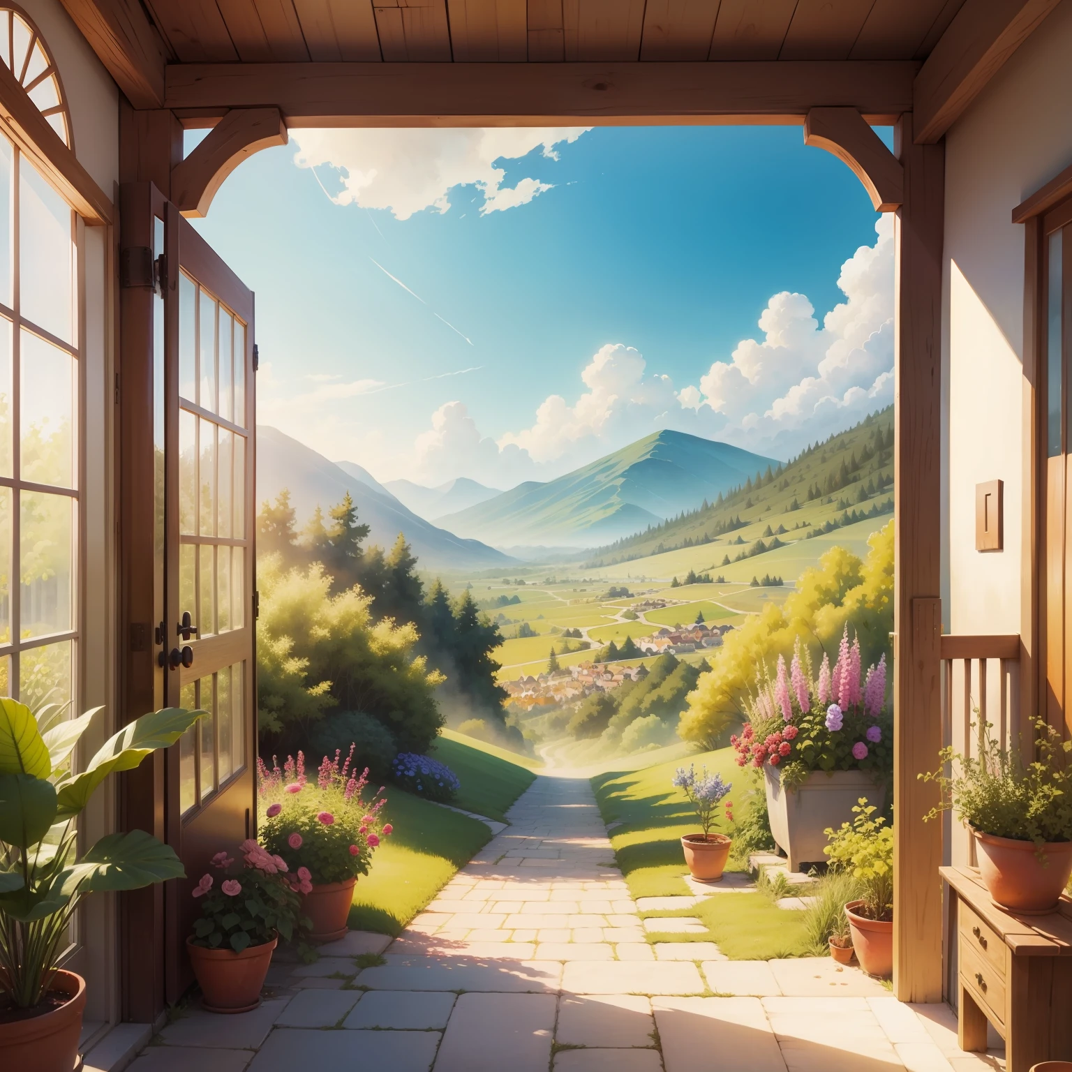 Wanderlust Watercolor Paint a whimsical watercolor landscape with vibrant colors and nature-inspired motifs in a bohemian art style.
