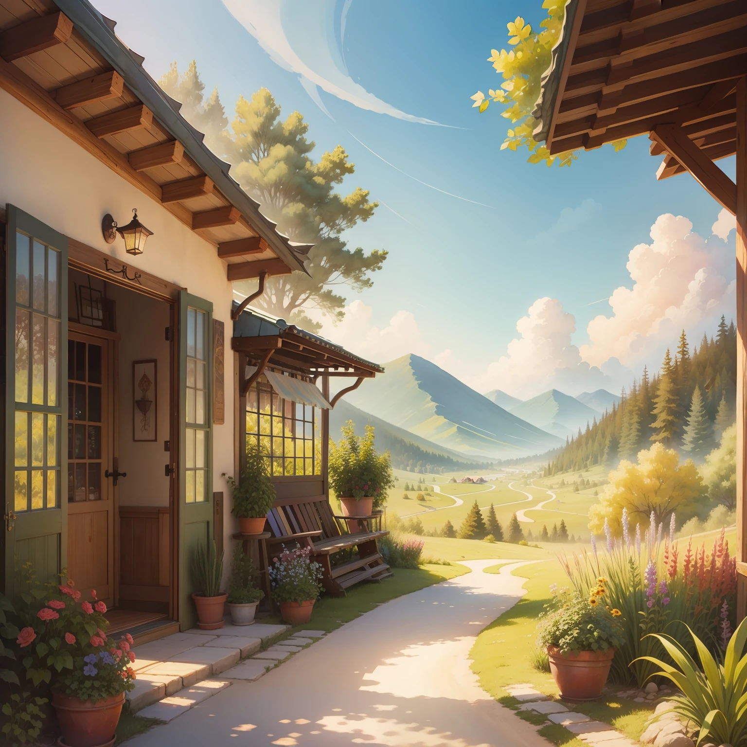 Wanderlust Watercolor Paint a whimsical watercolor landscape with vibrant colors and nature-inspired motifs in a bohemian art style.