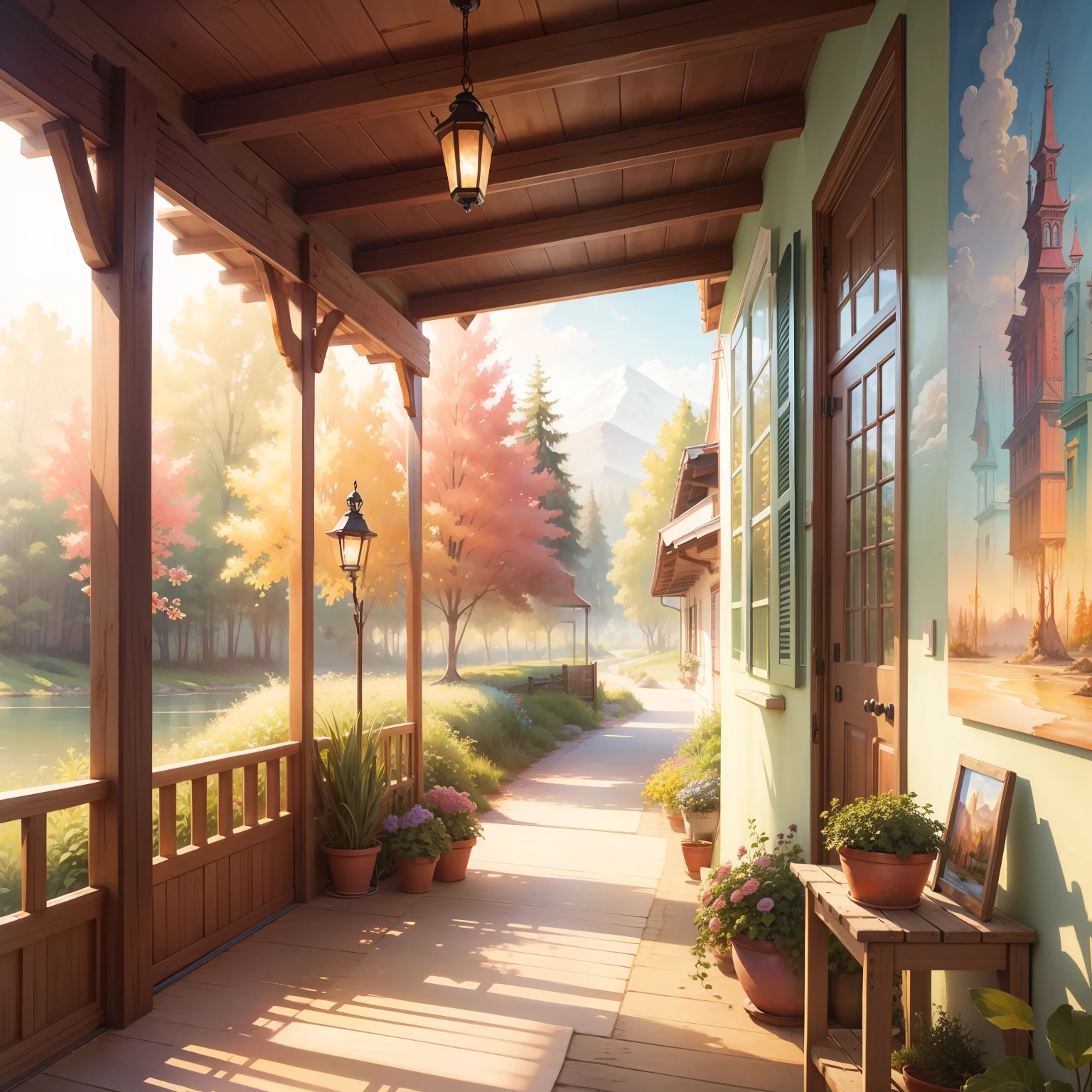 Wanderlust Watercolor Paint a whimsical watercolor landscape with vibrant colors and nature-inspired motifs in a bohemian art style.