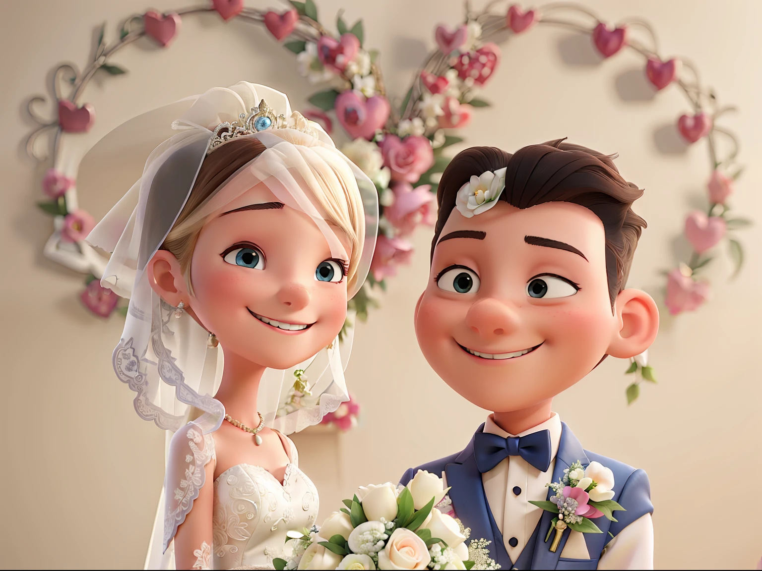 Groom and bride,Wedding,bust,ssmile,Blur the heart background