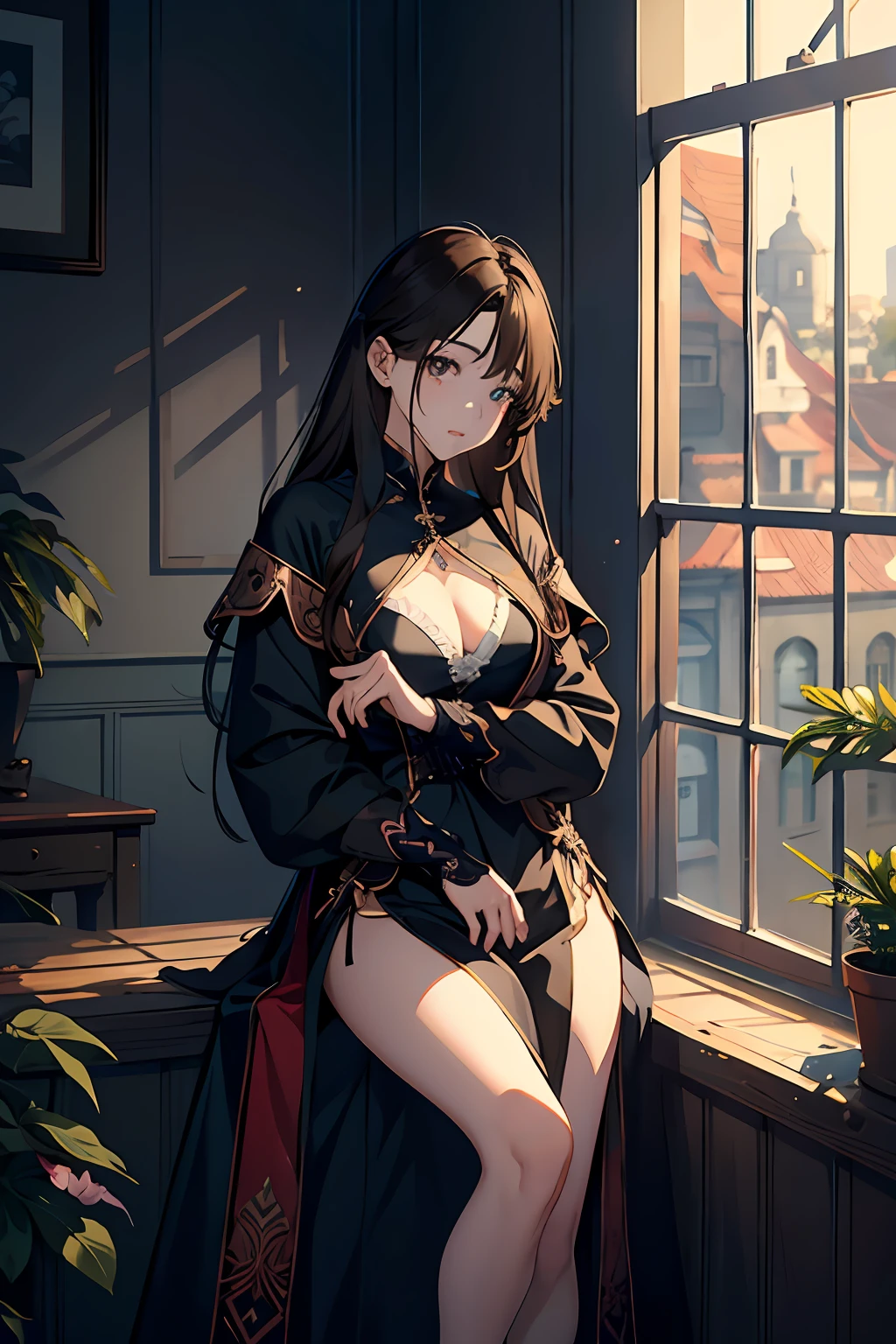 1girll,,Natural light,The best quality,tmasterpiece,illustratio,Extremely delicate and beautiful,extremely detaile,CG,Unity ,8k 壁纸,magical,Fine details,tmasterpiece,The best quality,offcial art,ultra - detailed,The details are very beautiful,The eyes and face are very delicate,The eye details are very beautiful,Symmetrical eyes(RAW photos,The best quality),(realisticlying,photograph realistic:1.3)、Light face、full bodyesbian、Full body photo、black cloaths、(Triangular face)、(pale brown hair:1)、long whitr hair、(Big long eyes)、((puffy eye)、((little breast))、(Kpop idol)、、((Wall background))、(Blank walls、Tight、((posing on a)),(ssmile),having fun,looking at viewert,facing front