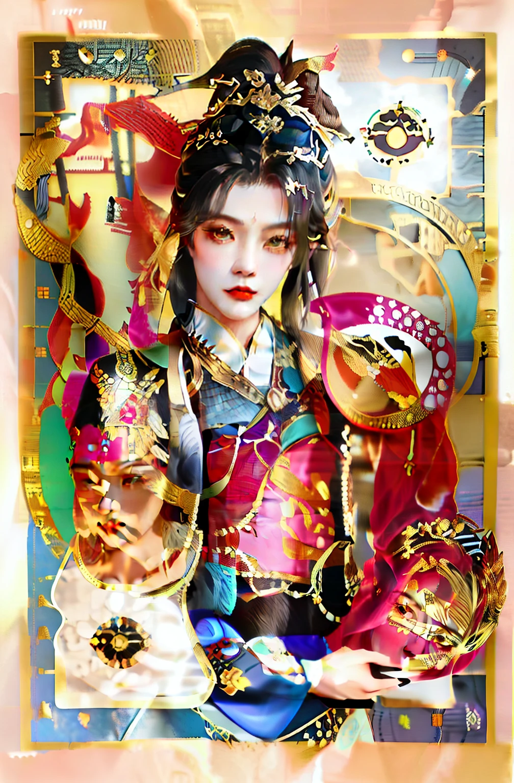 A drawing of a woman playing an instrument with a snake, symmetrical tarot illustration, inspired by Utagawa Kunisada II, inspired by Utagawa Kunisada III, inspired by Utagawa Kunisada, tarot card the empress, chinese empress, tarot design, high detal + tarot cards, inspired by Gao Kegong, inspired by Wang Yi