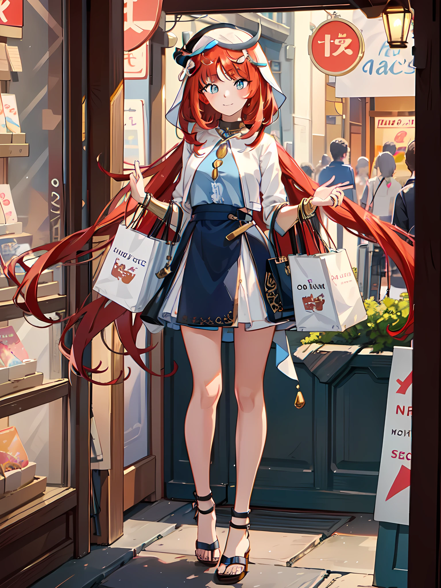 yaemikodef, yae miko smiles coquettishly in a japanese shrine, large breast, moonlit night, goofy face