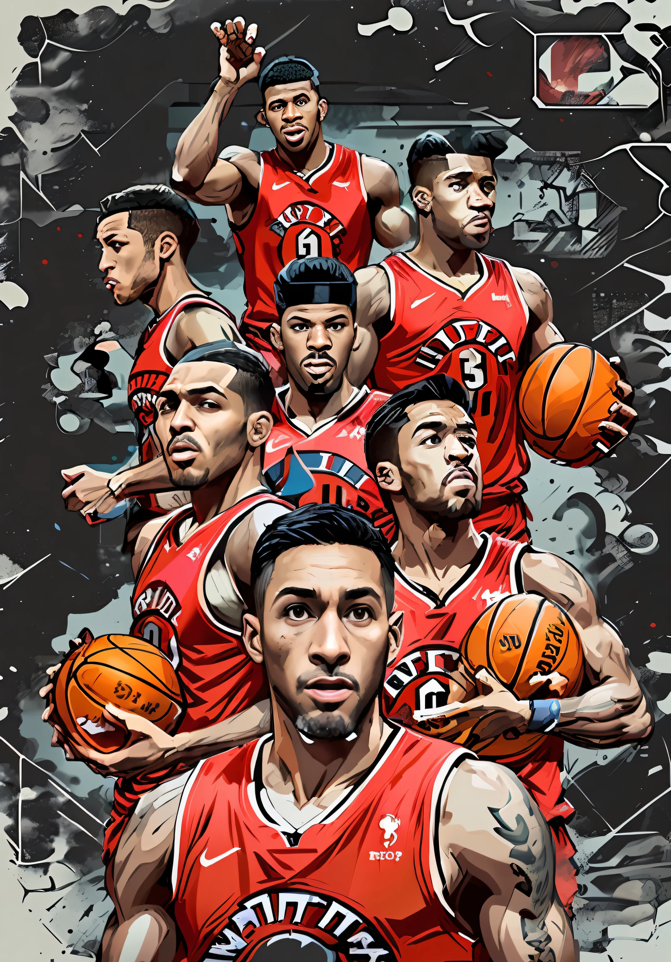 Close up of basketball player holding basketball, raptors, warriors fan art, inspired by Patrick Brown, official fanart, hyper detail illustration, posterized, Wallpaper phone, art cover illustration, closeup cleavage!!!!!!, official fan art, 1 : 1 hyper illustration, nba finals, official print, tom richmond illustration, illustrated!!, GTA, author:Mario Cooper
