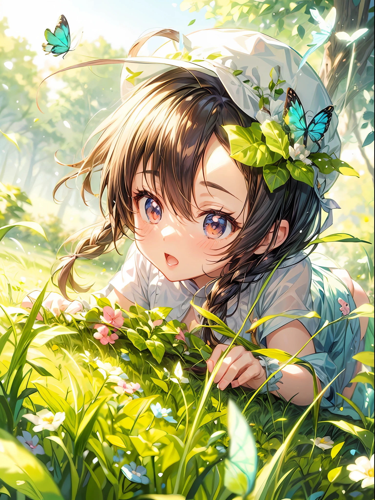 anime girl with erfly in her hair laying in the grass, anime visual of a cute girl, cute anime girl, cute anime girl portraits, young anime girl, cute natural anime face, cute detailed digital art, splash art anime loliautiful anime girl, cute anime girl portrait, anime picture, extremely cute anime girl face, beautiful anime artwork, kawacy