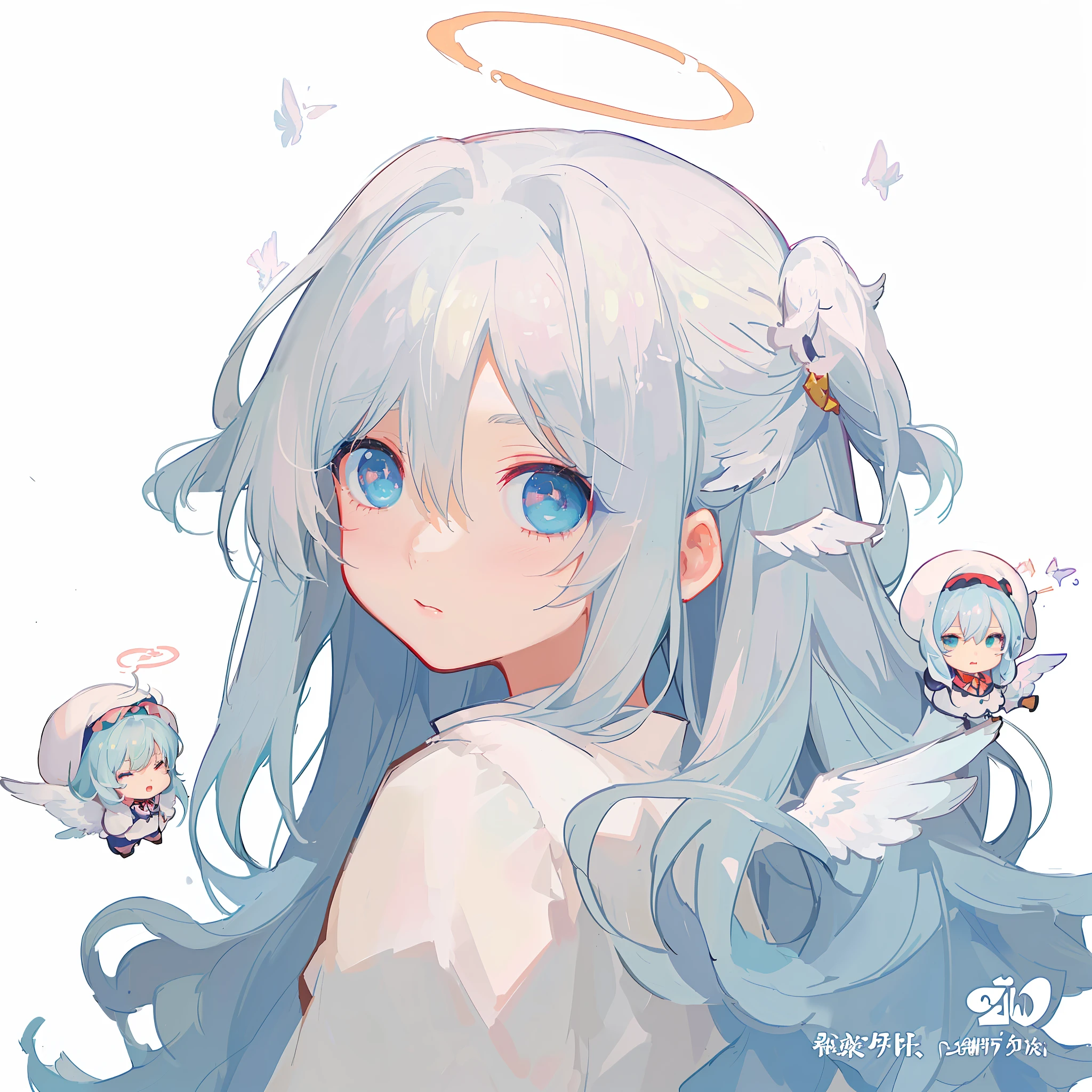 Anime girl with angel wings and aura in her hair, author:Shitao, white-haired god, Best Rated on pixiv, anime moe art style, lovely art style, Anime girl with teal hair, Loli, Digital art on Pixiv, trending on pixiv, Guviz, Pixiv style, of an beautiful angel girl, anime girl with cosmic hair