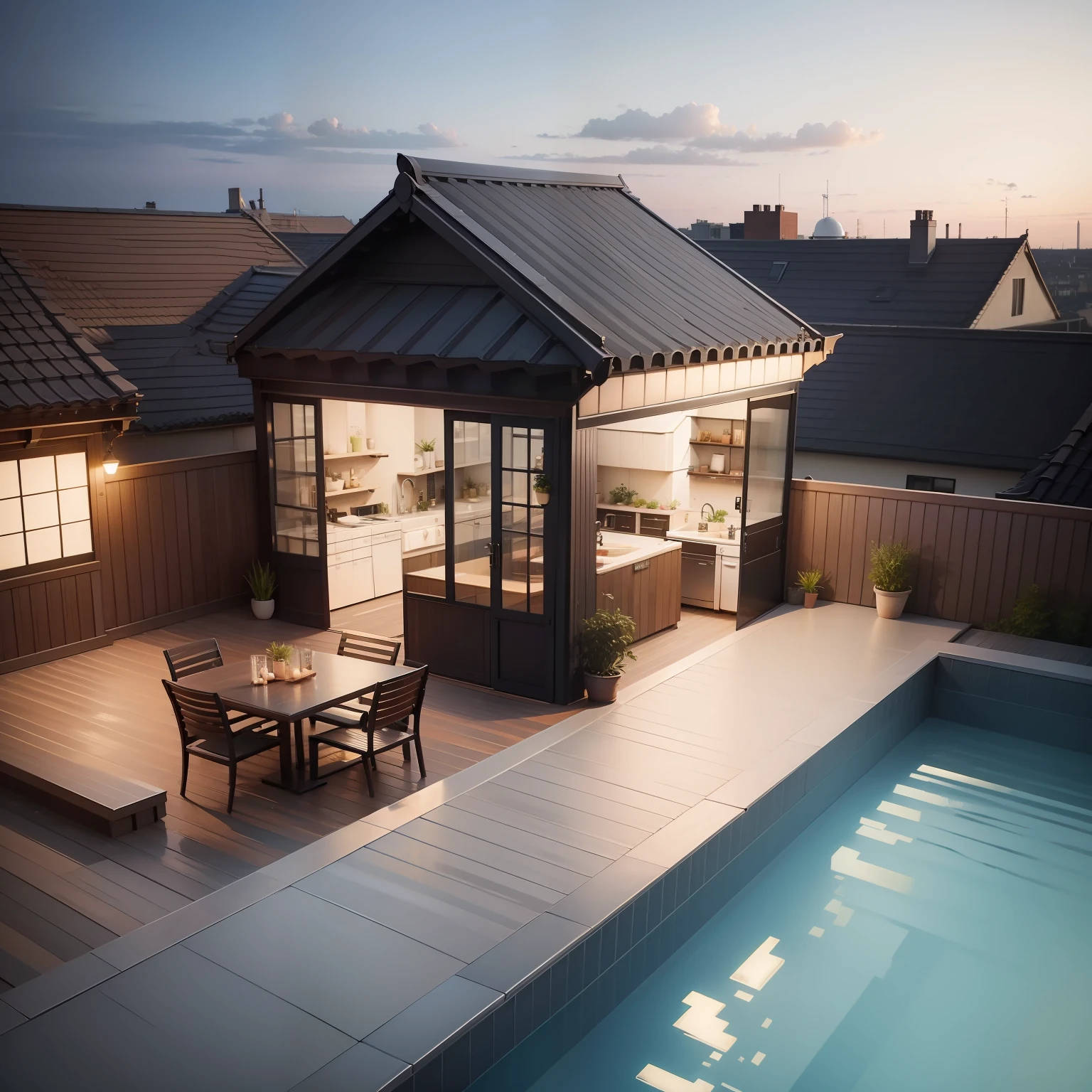 Rooftop Urban Escape, Transform your rooftop into a stylish living area.