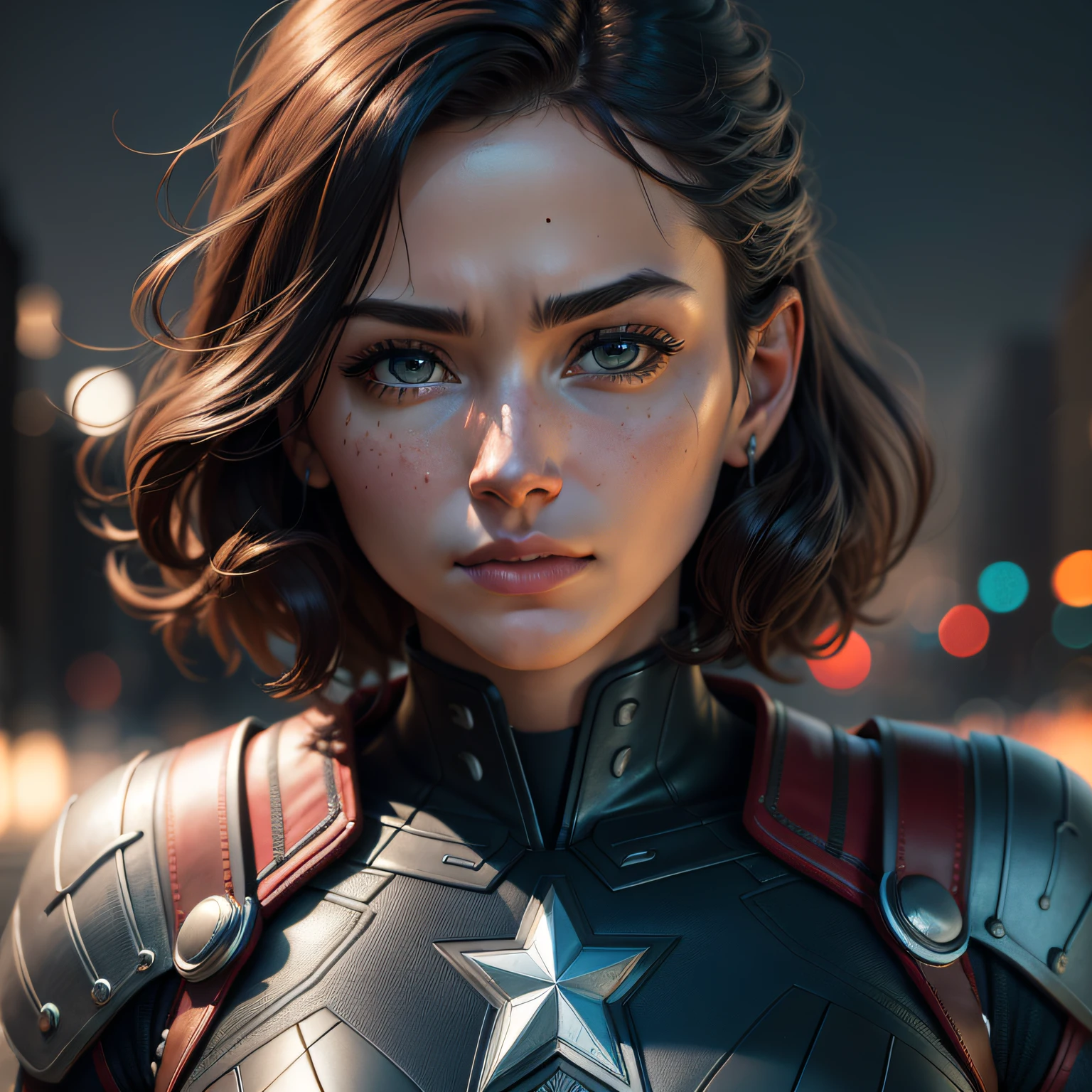 Odelshoot style, (Extremely detailed 8k wallpapers),Superheroes of different countries in the eyes of AI,nature backdrop,American Stars and Stripes,captain america,new york backdrop,cleanface,short detailed hair,The perspective is viewed from the bottom up,Magnificent,iintricate, High detail, Dramatic, Fantasy world, Fantastic location, skin pore, very dark lighting, heavyshading, Detailed, Detailed face, (vibrant, photograph realistic, Realistic, Dramatic, Dark, Sharp focus, 8K), Heroes, Far away,