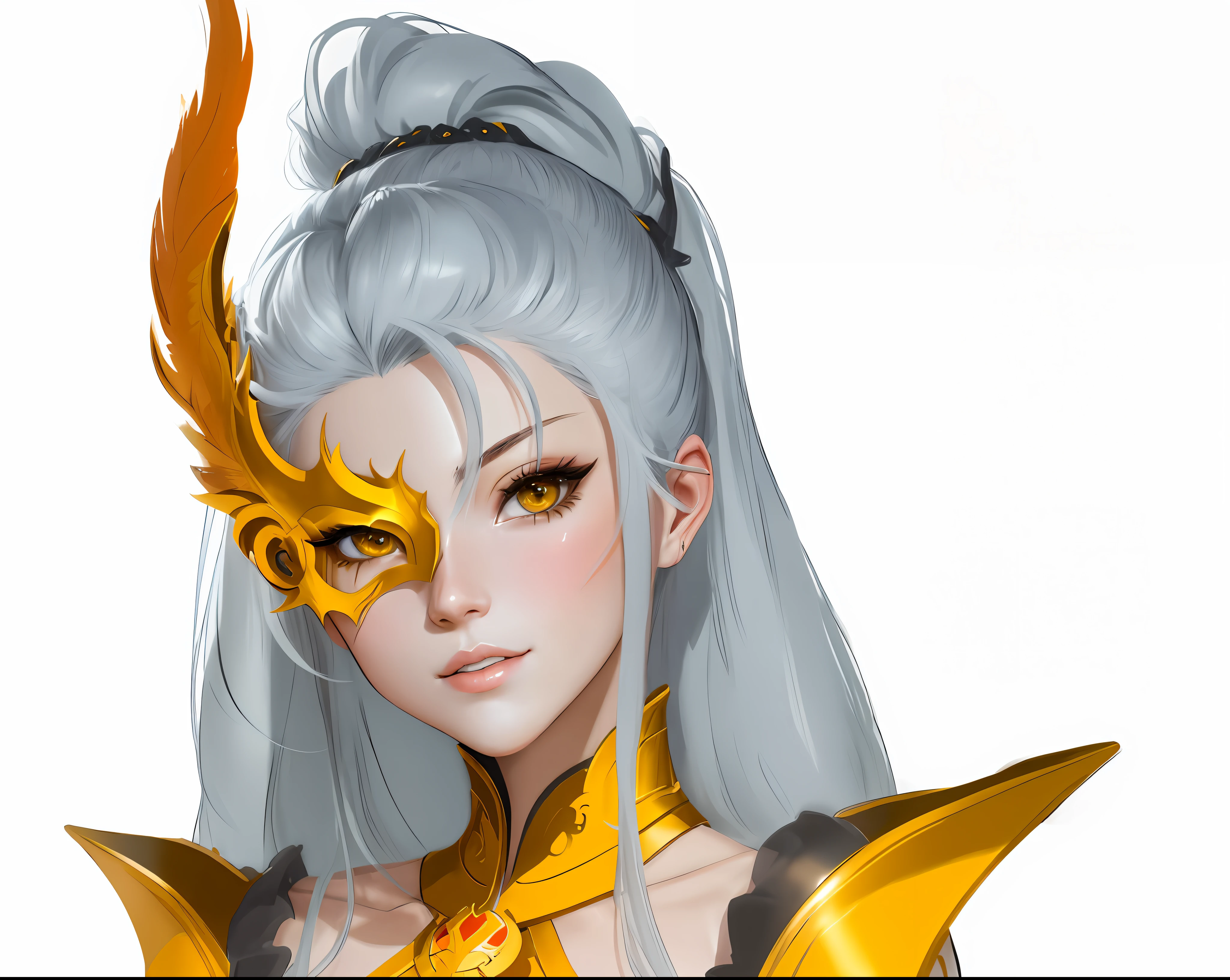 Anime girl with yellow mask and golden feathers, Portrait Chevaliers du Zodiaque Fille, IG model | Art germ, Rosla 1. 0, by Yang J, rossdraws 2. 0, drak, the dragon girl portrait, Art germ. High detail, knights of zodiac girl, Extremely detailed Artgerm, artgerm detailed, :: rossdraws