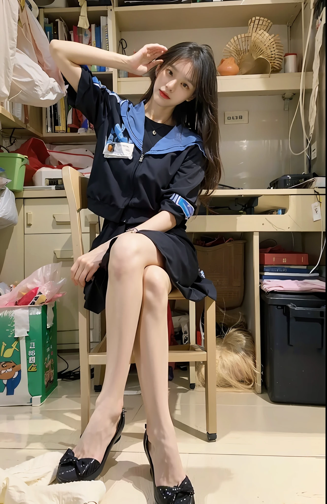best qualtiy,tmasterpiece,超高分辨率,(realisticlying:1.4),s girl,Juvenile, Black JK suit