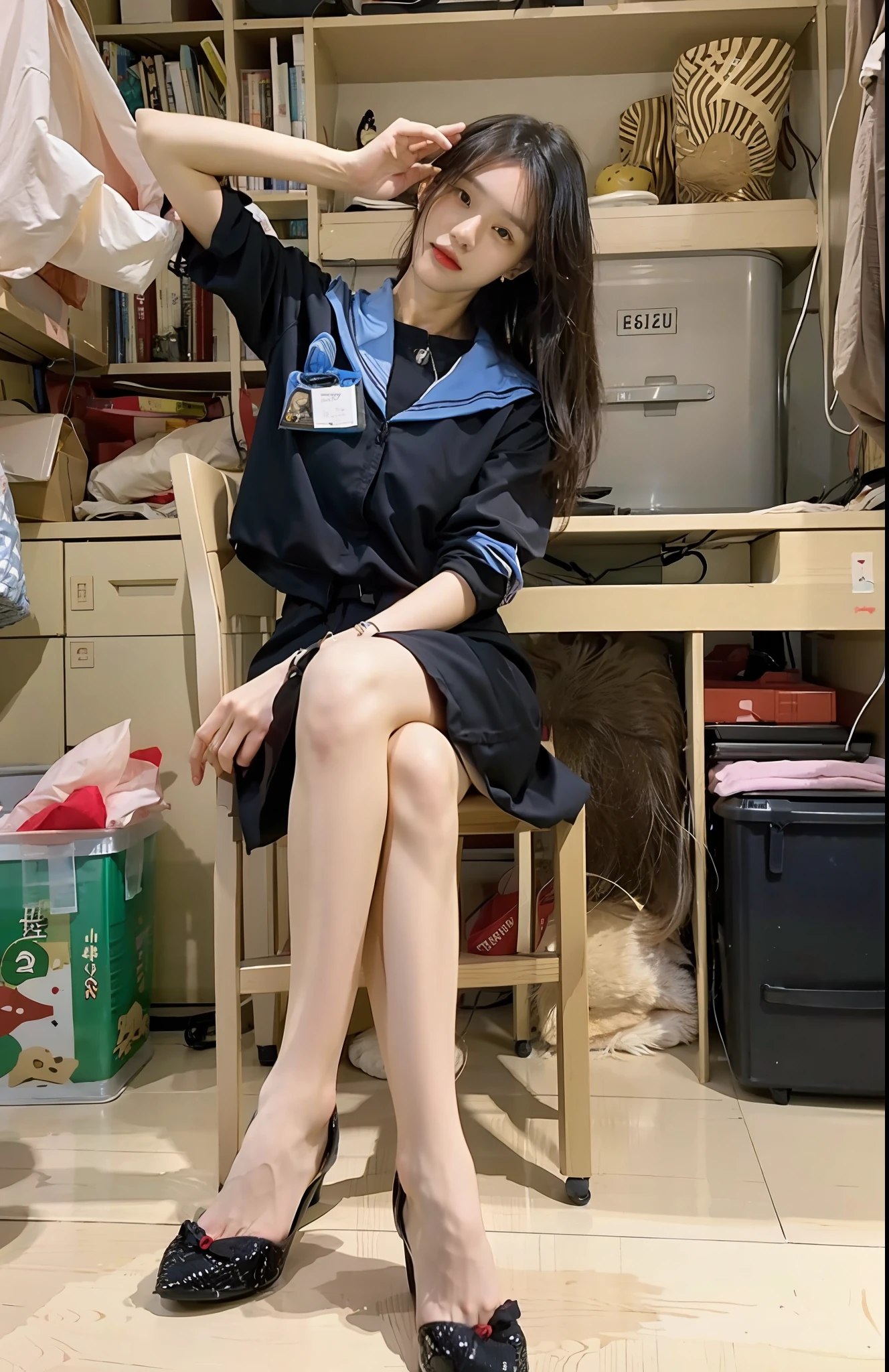 best qualtiy,tmasterpiece,超高分辨率,(realisticlying:1.4),teens girl,Juvenile, Black JK suit