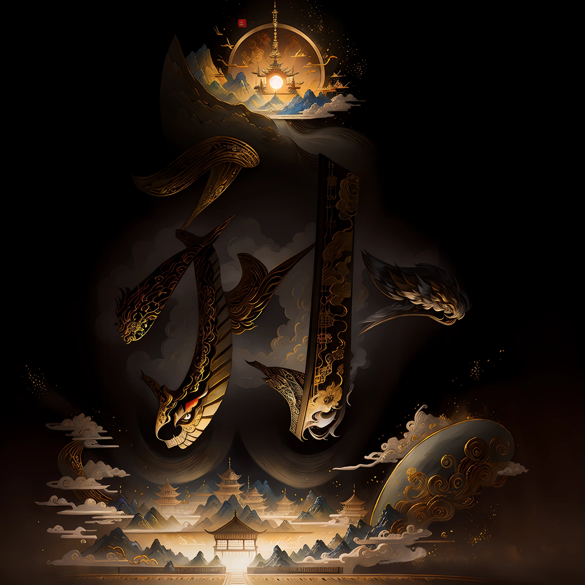 An ancient Chinese painting, ancient Chinese background, mountains, rivers, auspicious clouds, pavilions, sunshine, masterpieces, super detail, epic composition, ultra HD, high quality, extremely detailed, official art, unified 8k wallpaper, Super detail, 32k -- v 6