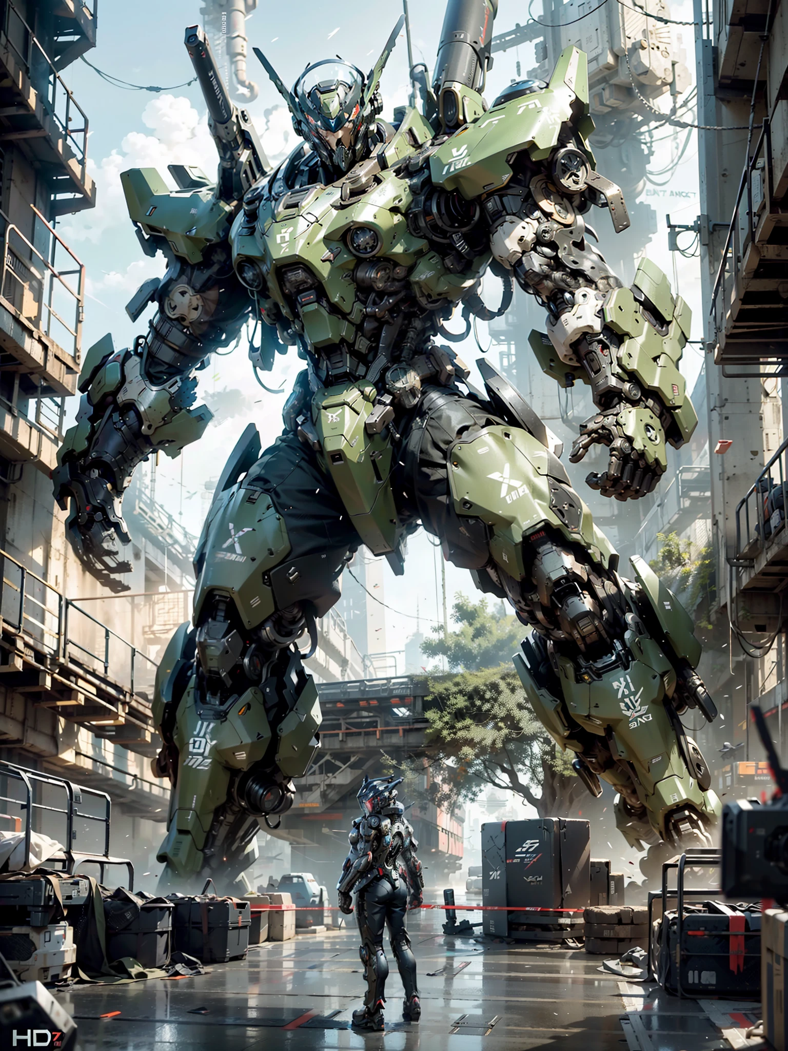 cyber punk, 2077, mechanical exoskeleton, Gundam, mecha, Gears of war, wide shot, cinematic lighting, high detail, Futurism, projected inset, zoom layer, letterboxed, move chart, UHD