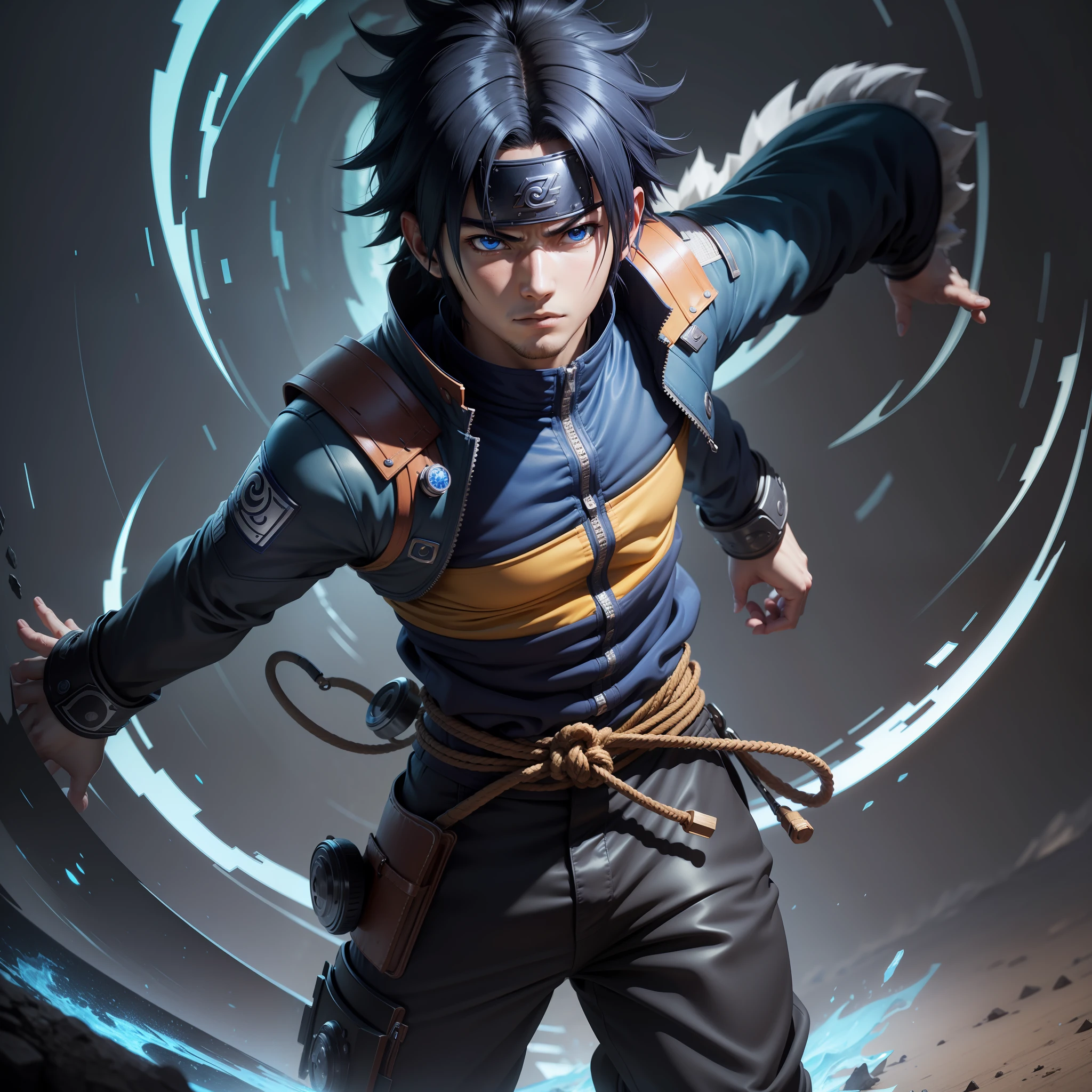 hyper-detailing,A high resolution,Best quality CG Unity 8k wallpaper,The main body is blue,Naruto Sasuke。