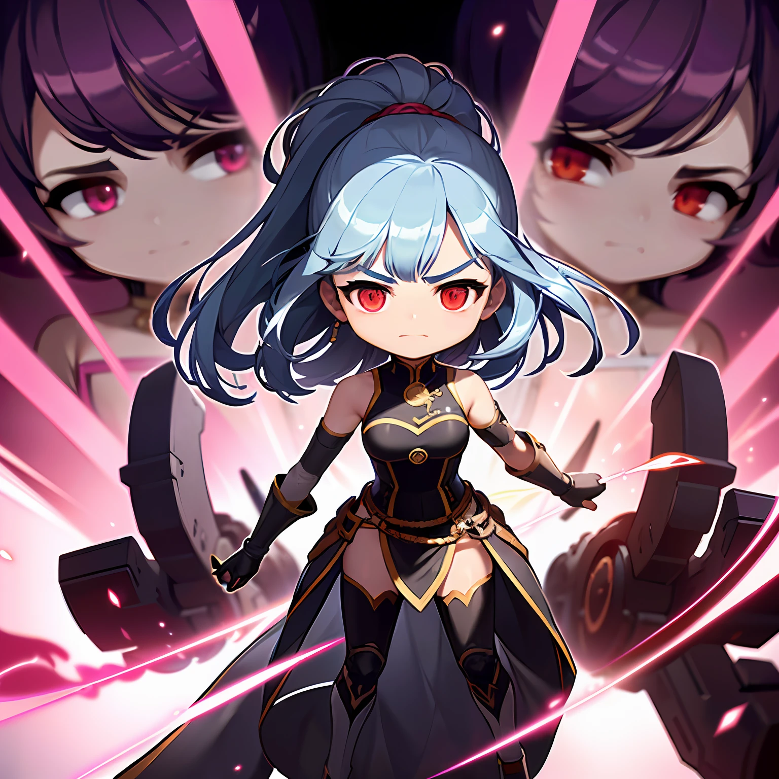 (hyper HD:1.5)，(acurate:1.5)，(The is very detailed:1.8)，(超高分辨率:1.5)，(hyper-high detail:1.5)，(Ultra high quality:1.5)，(best qualtiy:1.5)，(4K:1.5)，(8K:1.5)，(No background:1.8)，(Remove the background:1.8)，1 girl，(Blue hair:1.3)，The hair is tied in a ponytail on the side，Sideburns，pretty eyes，Be red in the face，The upper body is dressed in armor，The lower body is wearing a long armored skirt，The action of the battle，Holding a delicate longsword，medium boob，（45° lateral action：1.5），(detail finger:1.5)，(Clear legs：1.2)，(Q version of cartoon:1.8)，(Side of the character:1.5)，(4 Cephalic body：1.5)(Three View:1.5)