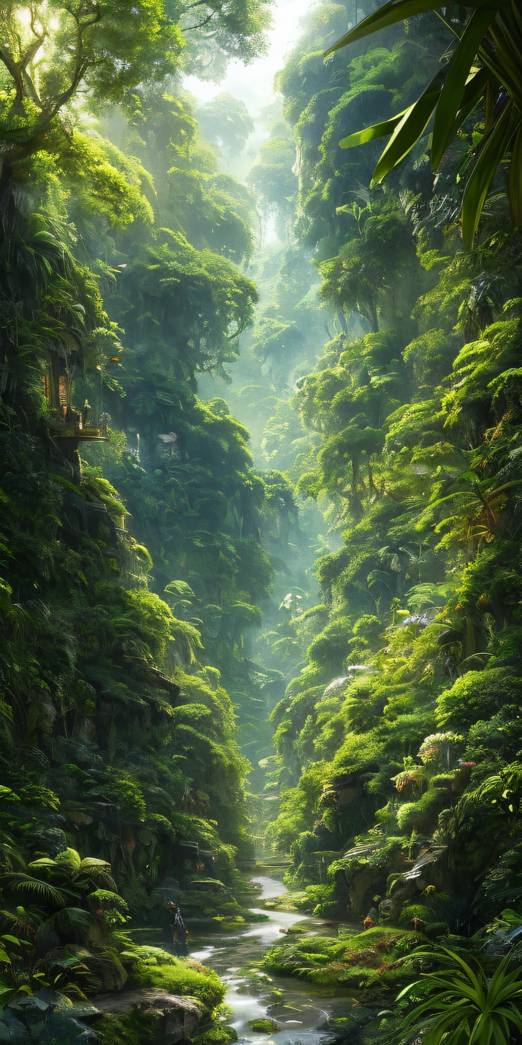 Big Scene，Faraway view，People and animals cannot be present，photo of landscape,Digital illustration, Detailed and intricate, The dense jungle is full of exotic plants and animals, Sunlight shines through the canopy，Produces a mottled effect. In the style of Yoshitaka Amano and Hayao Miyazaki, Masterpiece, Proportional, Detailed, trending on artstationh, Beautiful lighting, Realistic, Intricate, Award-Awarded, 4K, highest quality
Award-winning, Yoshitaka Amano's style 4K digital painting. Detailed and intricate depiction of a zombie apocalypse, cleverly capturing the chaos and drama of the scene. Beautiful lighting and cinematic composition make this piece a true masterpiece, trending on artstationh,Amazing view，