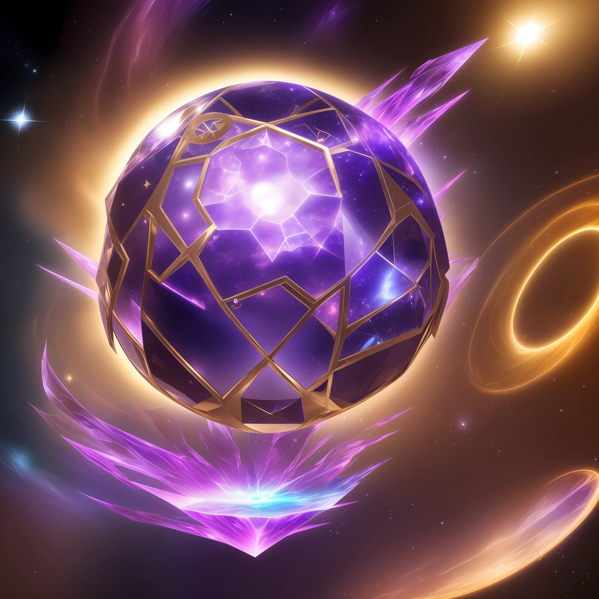 Purple and gold star sculpture，Purple center surrounded by stars，Time jewelry，pic，The Cosmic Colorful Last Moon Gate，Infinity crystals that rise，The crystallization of space-time distortions，magical artifact，official art works，lux from league of legends，lux，changelingcore，kda，the orb of eternity。