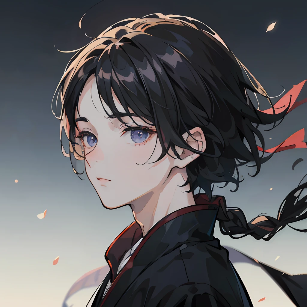 Wearing black Hanfu, a character portrait inspired by Ma Yuanyu, pixiv contest winner, magic realism, style of anime4 K, A boy in Hanfu, Guviz-style artwork, Detailed digital anime art, Detailed portrait of an anime boy, Anime art wallpaper 4k,head portrait,Light and shadow atmosphere,Downtown background --auto