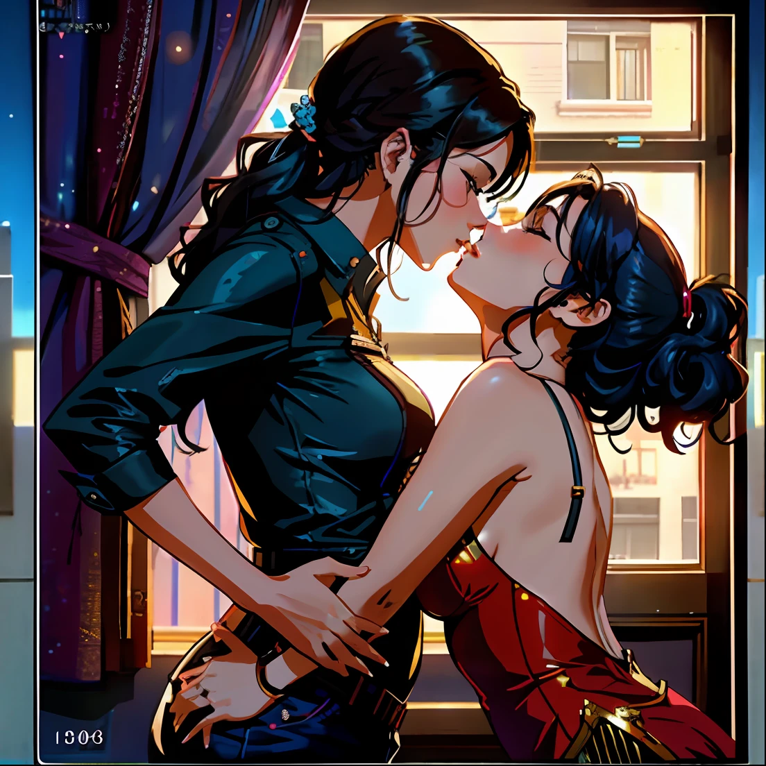 arafed scene of a woman and a woman kissing in front of a window, sexy movie photo, kiss, hd movie photo, still shot from movie, shot from movie, movie screen shot, movie screenshot, bollywood, year 2447, year 2134, hot, year 2 8 6 6, action movie still, still from movie, hd shot