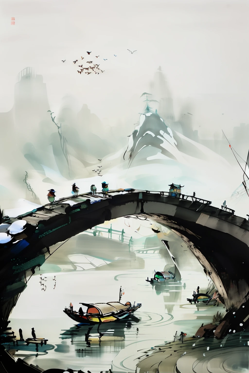 A thousand birds fly,Ten thousand paths disappeared。
Lonely boats,Fishing alone in the cold river snow。