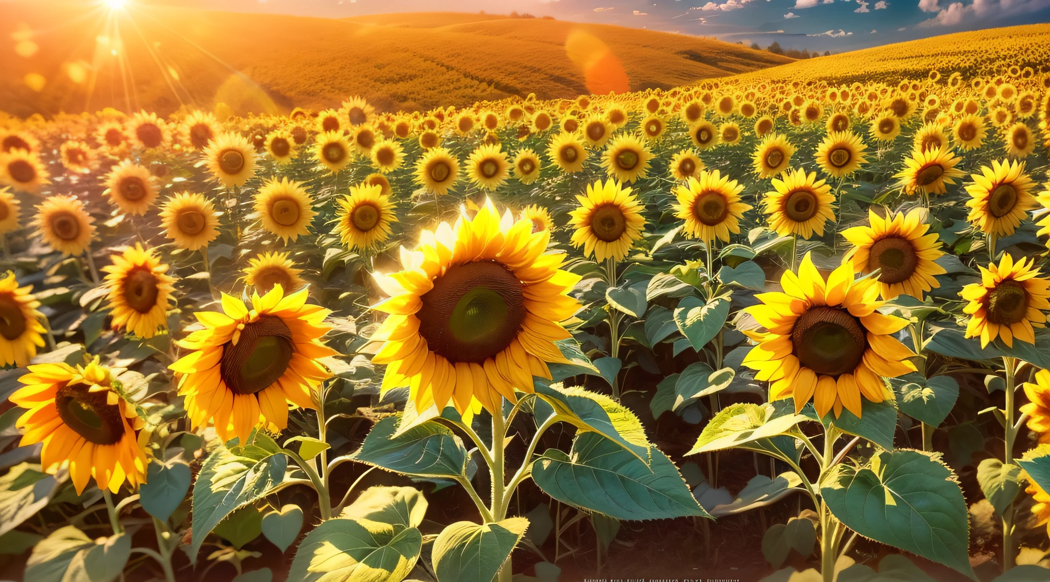 Close-up of sunflower field with lightball in the sky, Scene : Sunflower field, Scene: Sunflower field, bright sunny summer day, Crystalline sunflower, Sunflower background, beautiful sunny day, happy sunny day, Sunflower field, A clear day, in a sunny day, sunflowers, sunflowers fields, clear sunny day, A clear day, beautiful wallpaper,64k,real
