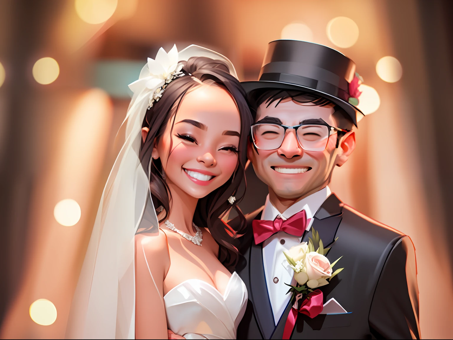 Groom and bride，Wedding，Bust，ssmile，Blur the heart background