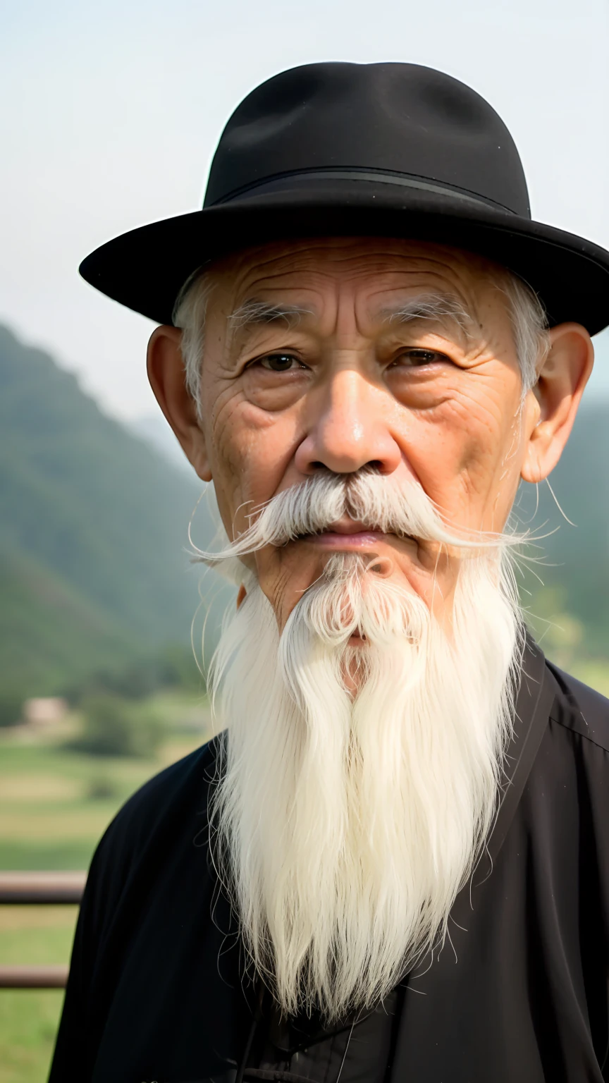 white mustache、Arad man in black hat, Wise old man, asian man, An old man, portrait photo of an old man, old man portrait, old man, portrait shooting, Taoist master, close up portrait shot, Taoist, close - up portrait shot, portrait of a old, Long white beard, 50mm portrait