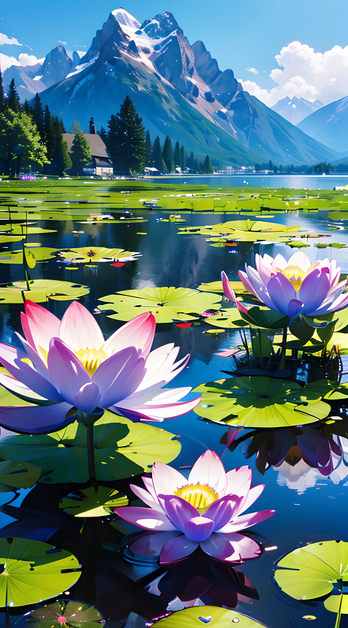 (masterpiece, best quality, no human, landscape, scenery, water flowers:1.2), 8k, 85mm, official art, raw photo, absurdres, perspective, depth of field, HDR, sharp focus, highres, photography, mountain, realistic, highest detailed, extreme detailed, ultra detailed, finely detail, flowers